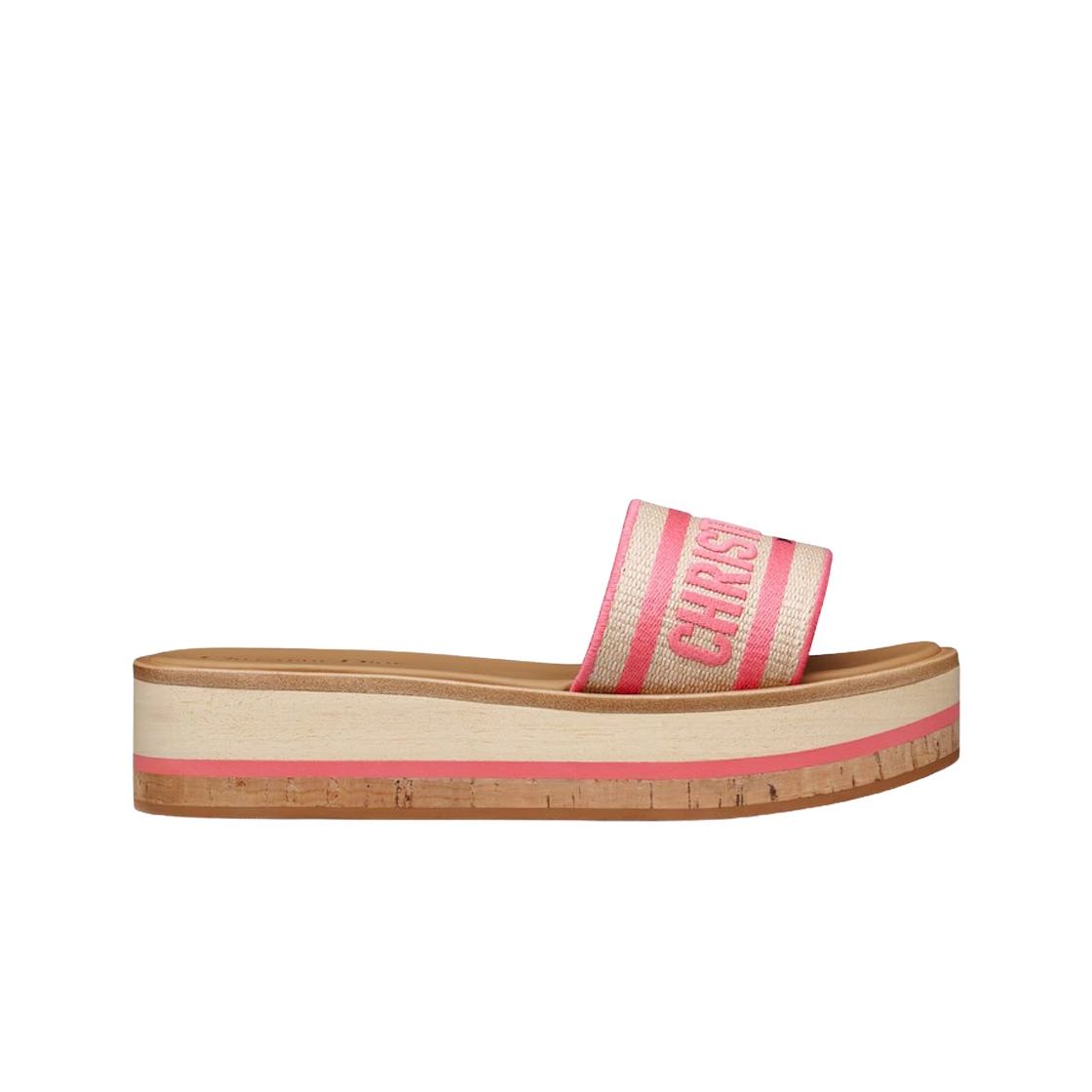 (W) Dior Dioriviera Dway Platform Slide Embroidered Cotton Natural Raffia Candy Pink 상세 이미지 1