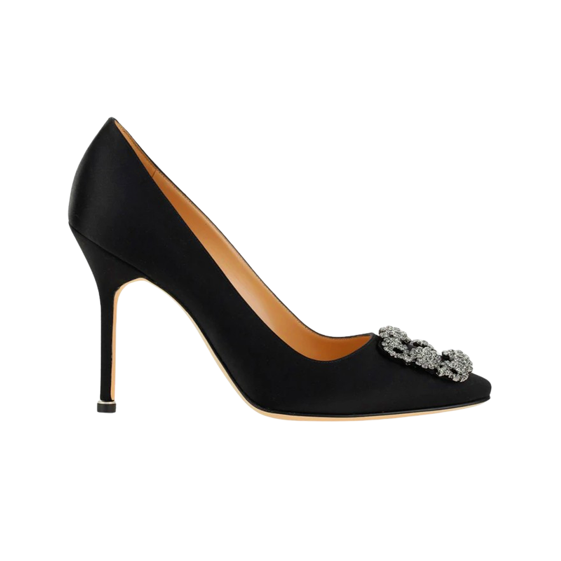 9XX-0664-0015 (W) Manolo Blahnik Hangisi Black Satin Jewel Buckle Pumps