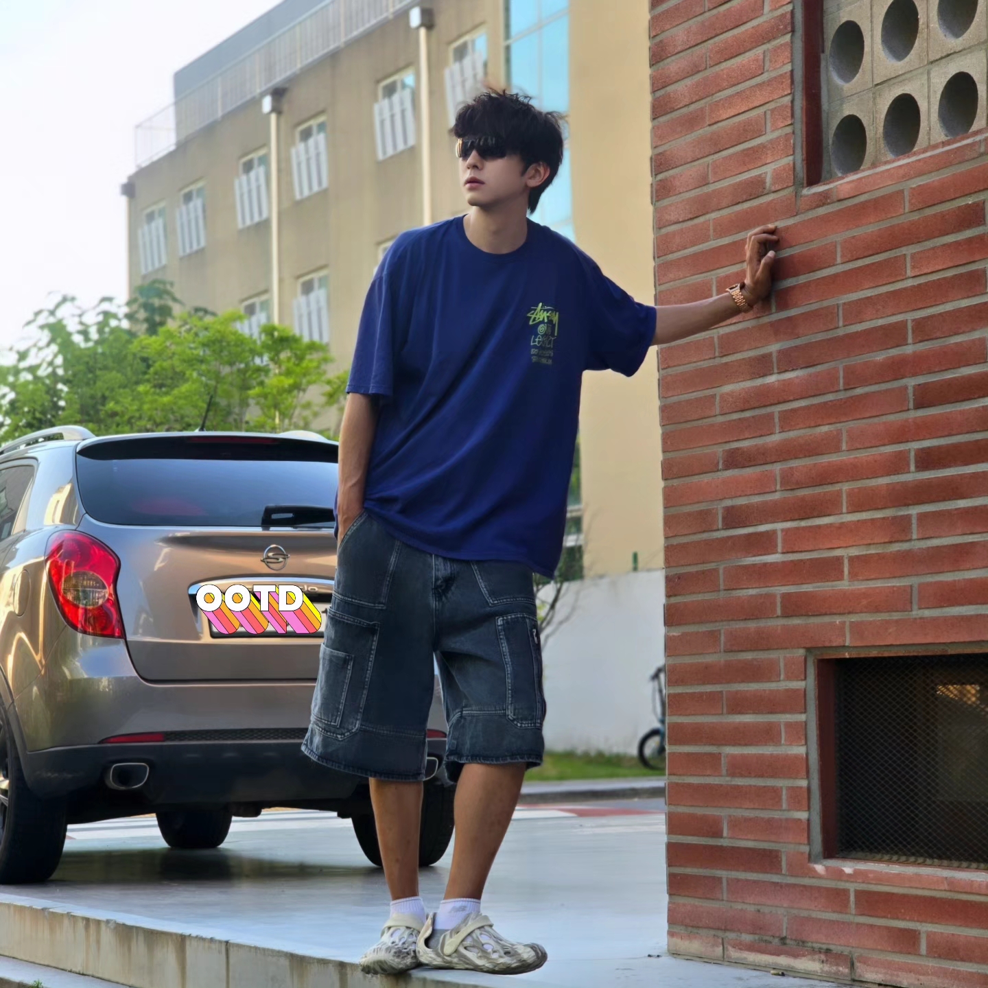 Stussy x Our Legacy Surfman Pigment Dyed T-Shirt Blueberry, Samsung Galaxy Watch6 44mm LTE Silver (Korean Ver.) 착용 스타일 - 5