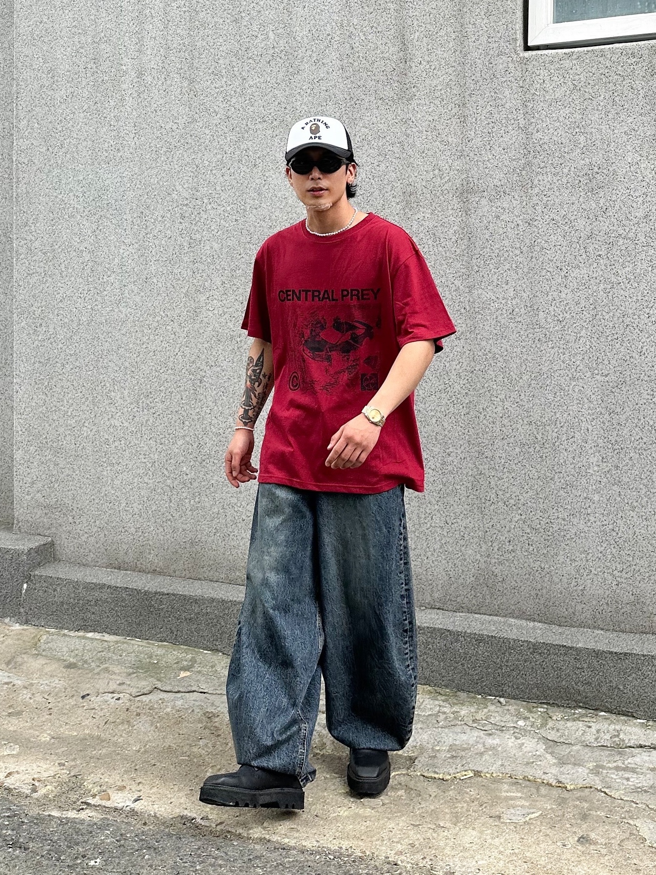 Millo Archive Central Prey T-Shirts Deep Red 착용 스타일 - 4