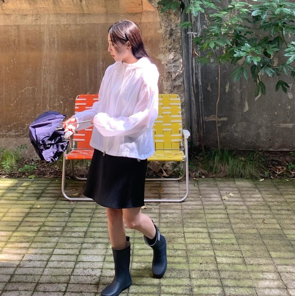 Bensimon BSM Rain Boots Mid Midnight Navy, Bensimon BSM Rain Boots Mid Cloud Grey 착용 스타일