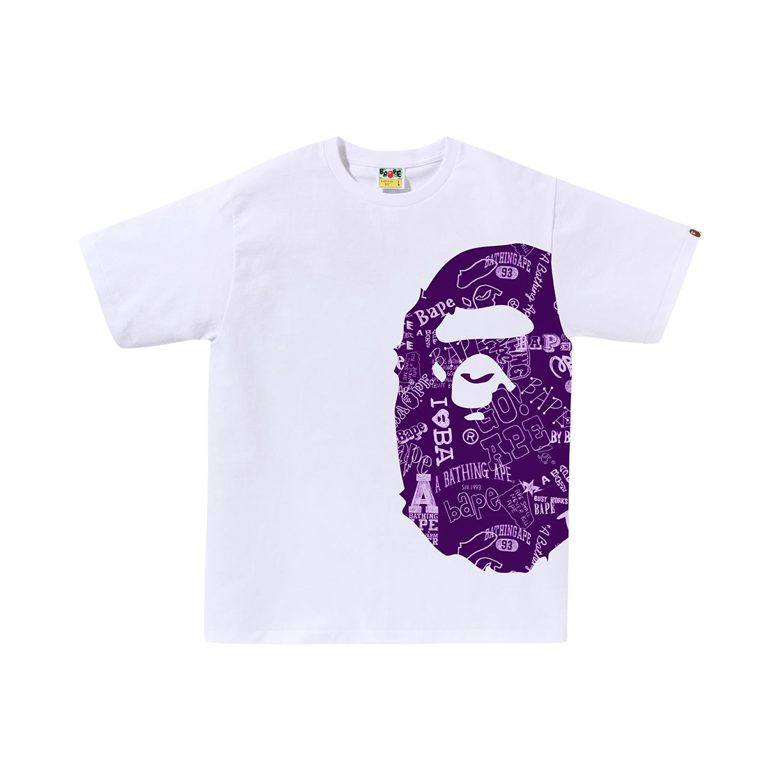 BAPE Hand Draw Pattern Side Big Ape Head T-Shirt White Purple 상세 이미지 1