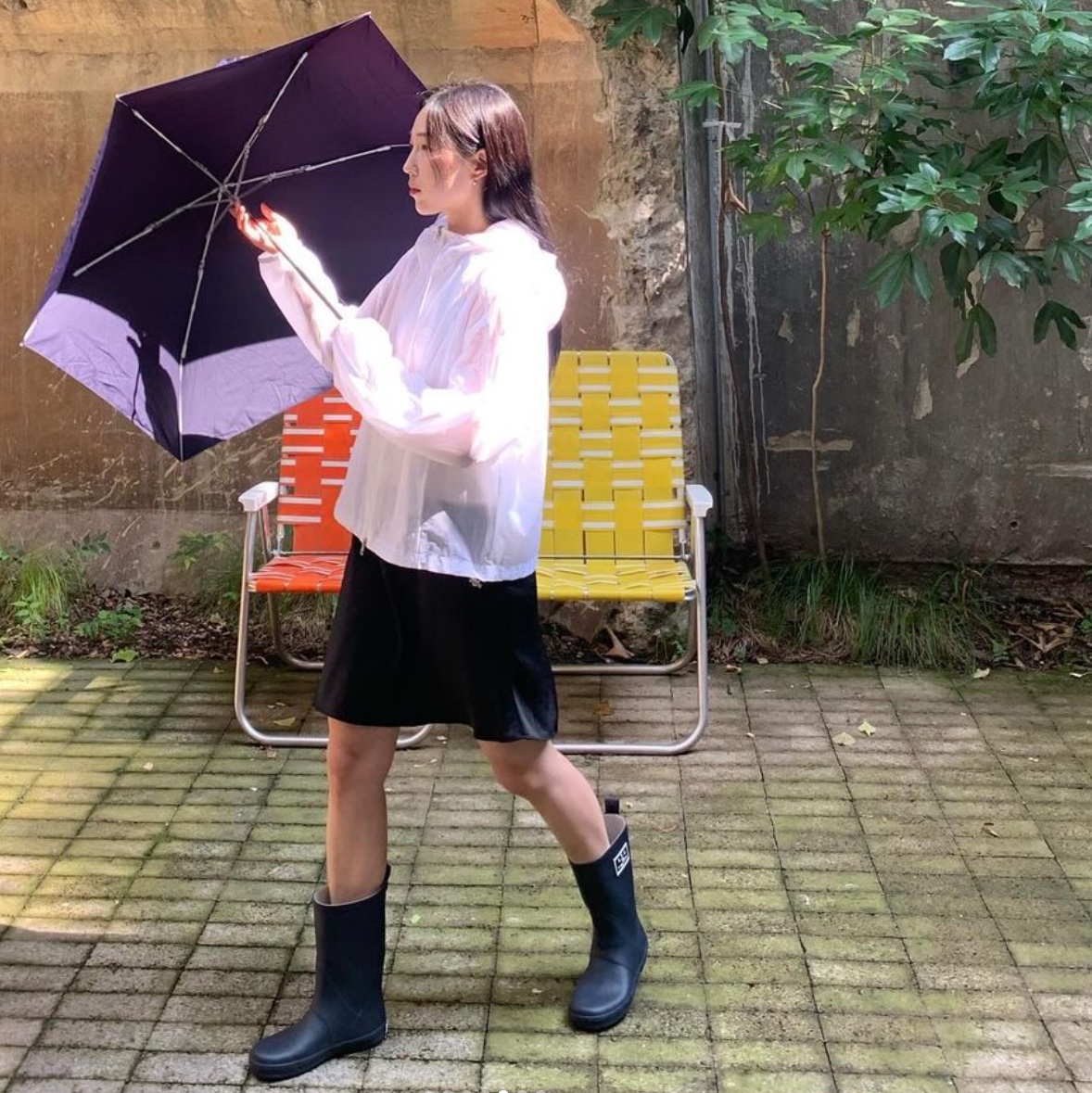 Bensimon BSM Rain Boots Mid Midnight Navy, Bensimon BSM Rain Boots Mid Cloud Grey 착용 스타일