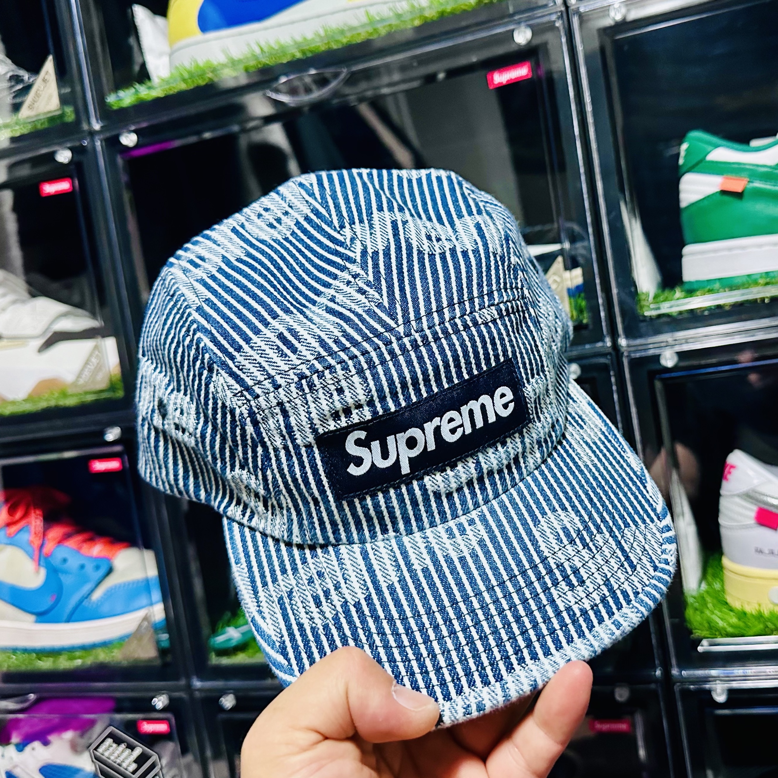 Supreme Denim Camp Cap Stripe - 24SS 착용 스타일