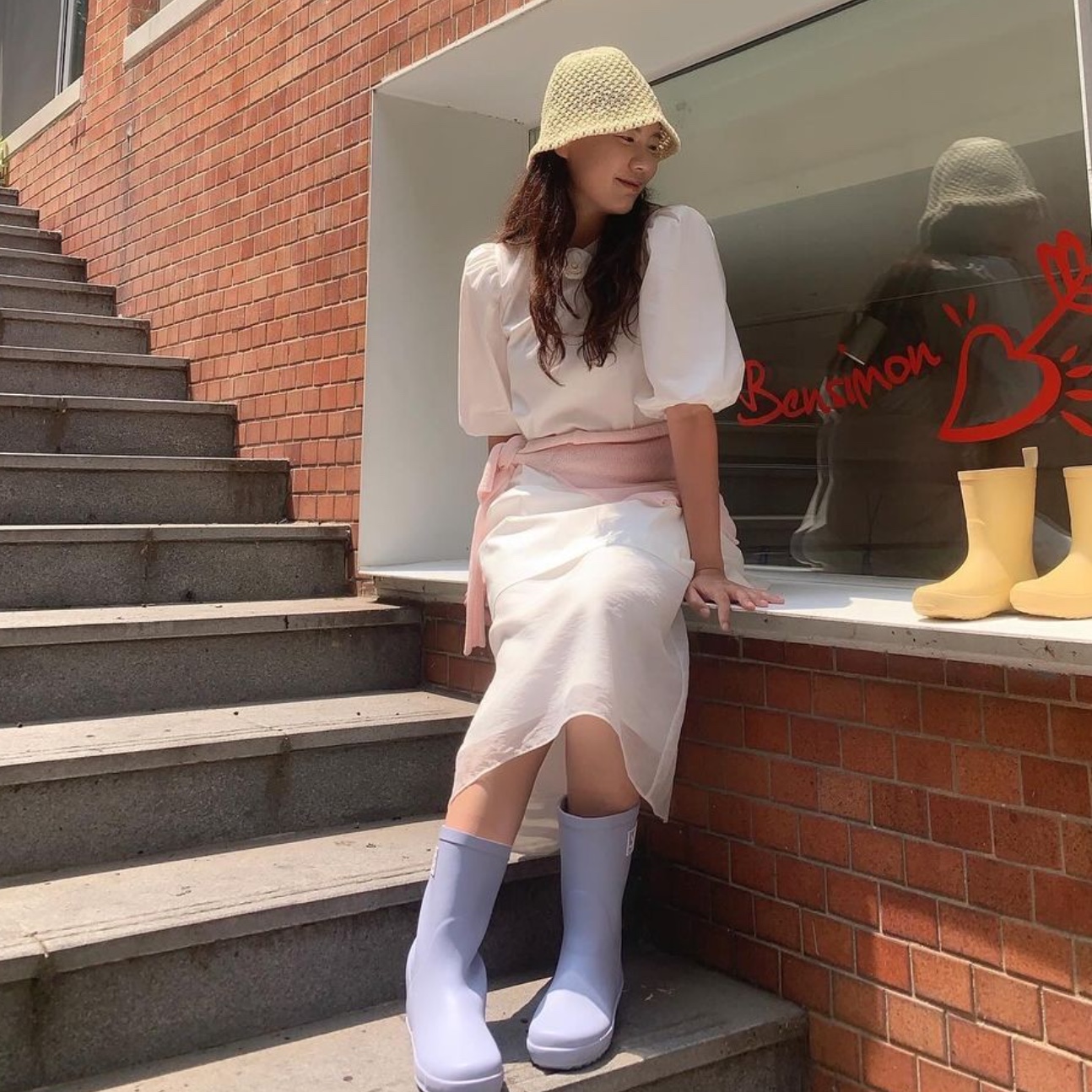 Bensimon BSM Rain Boots Mid Midnight Navy, Bensimon BSM Rain Boots Mid Cloud Grey 착용 스타일