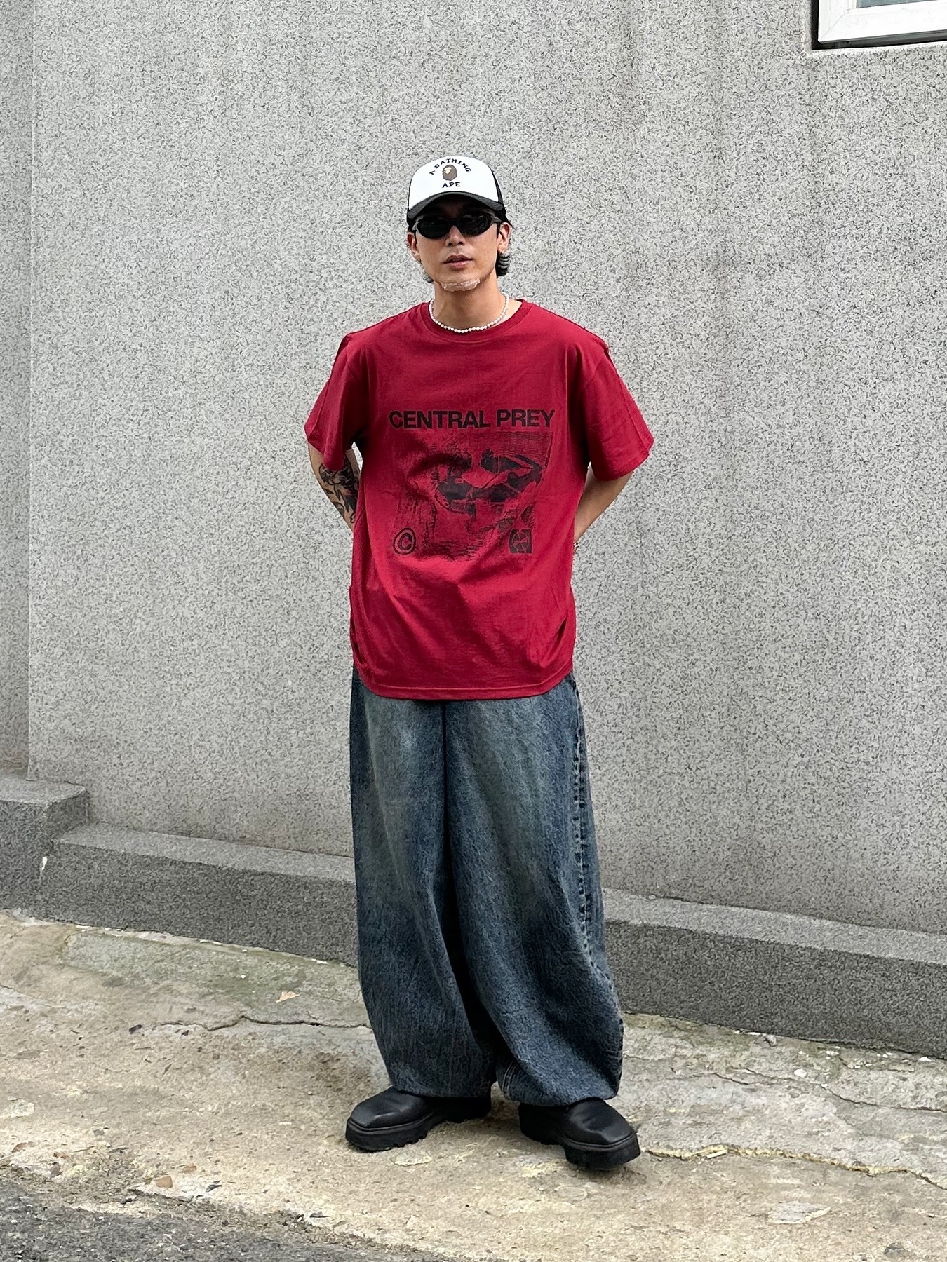 Millo Archive Central Prey T-Shirts Deep Red 착용 스타일 - 1