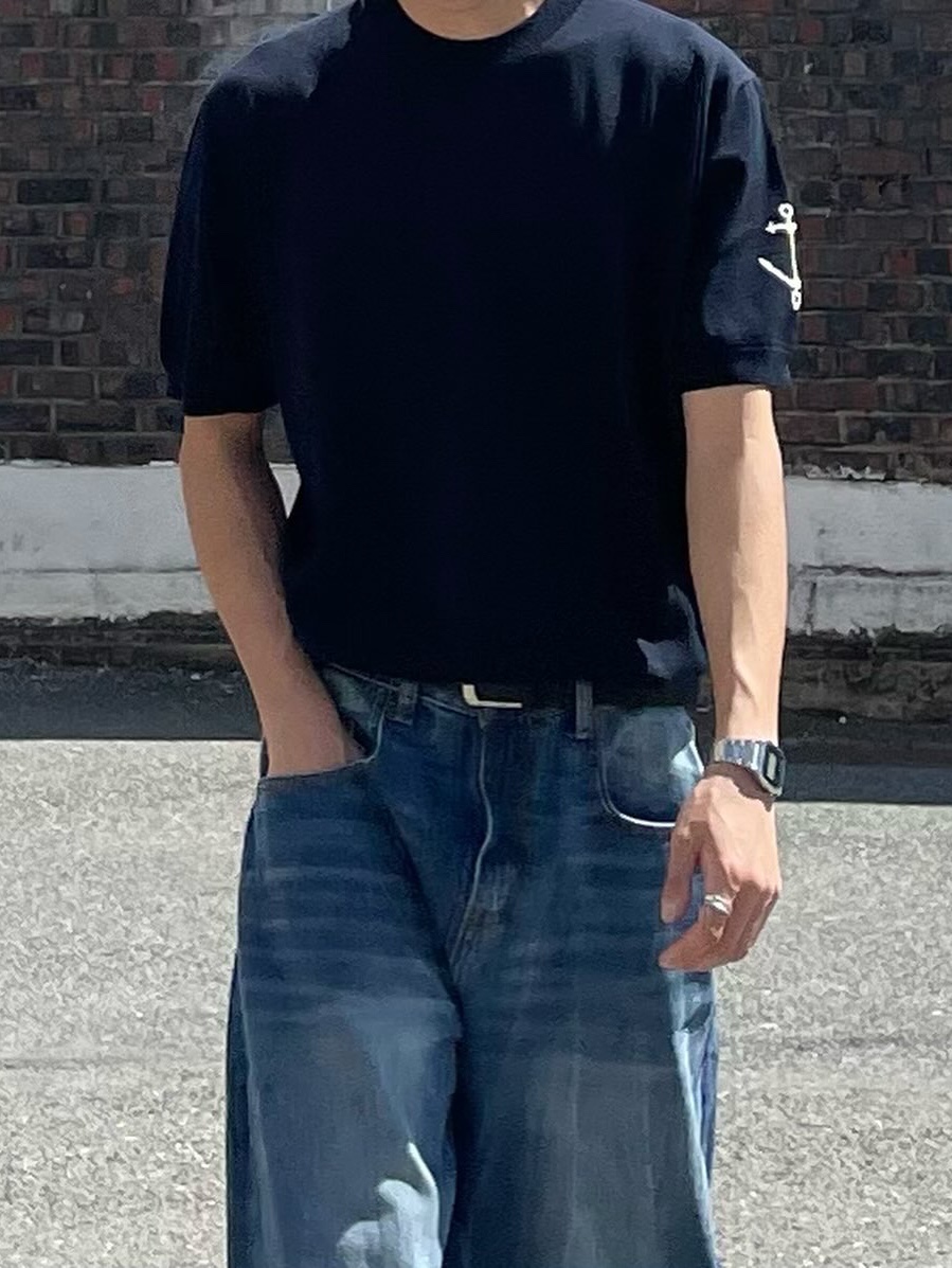 Millo Archive Reflect Curved Pants Mid Blue 착용 스타일 - 3