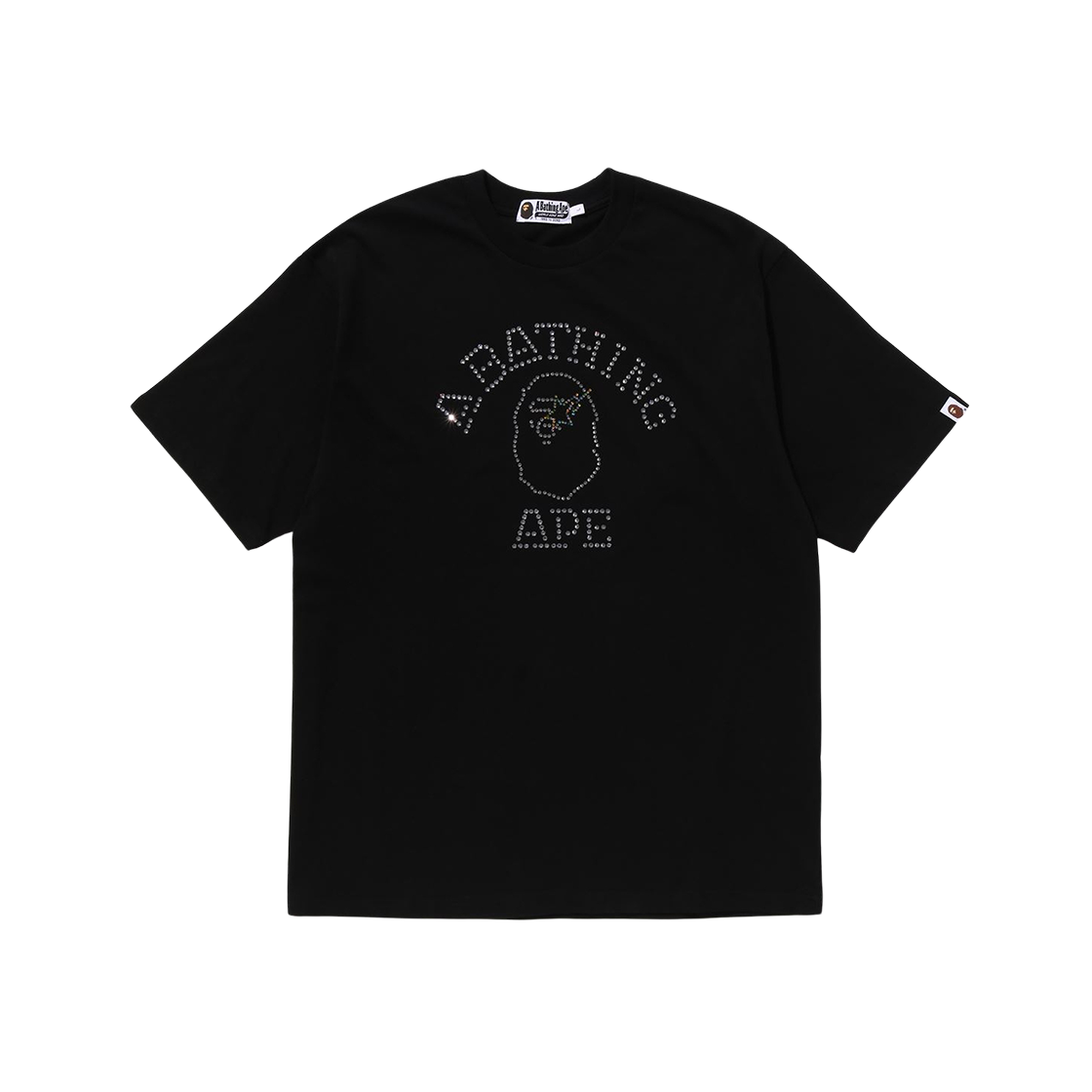 BAPE Rhinestone College Relaxed Fit T-Shirt Black 상세 이미지 1