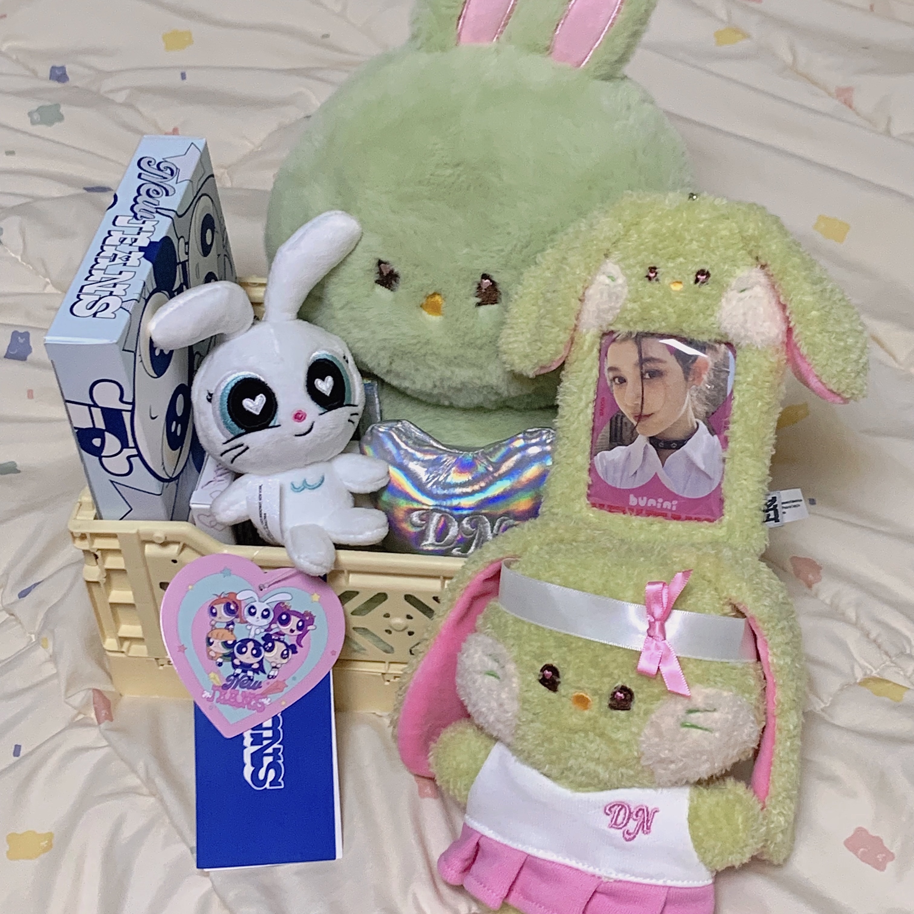 NewJeans Bunini Doll Closet Stage Closet Danielle, NewJeans Bunini Plush Photo Card Holder Green 착용 스타일