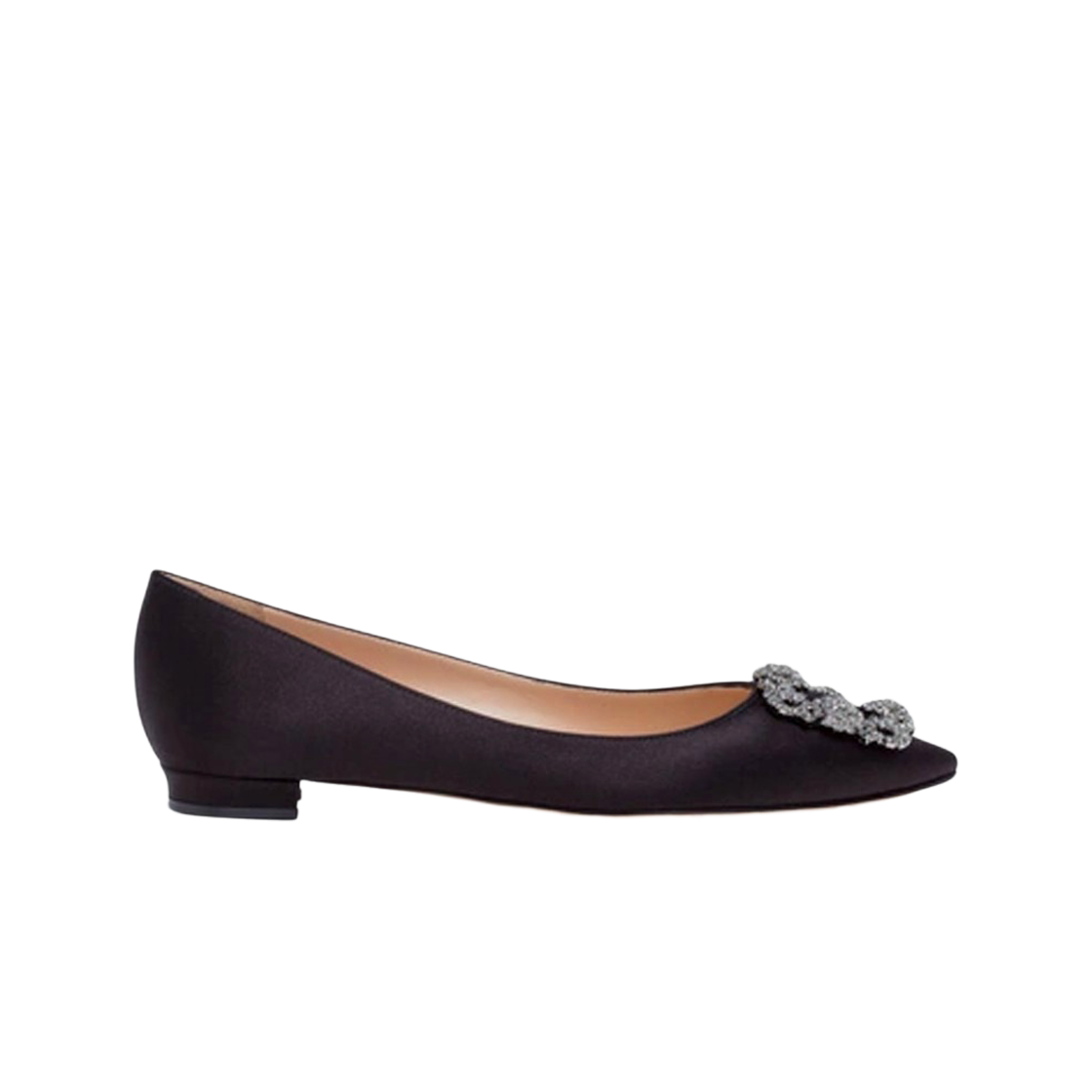 (W) 마놀로 블라닉 한기시 사틴 발레 플랫 쥬얼 버클 블랙((W) Manolo Blahnik Hangisi Satin Ballet Flat Jewel Buckle Black)