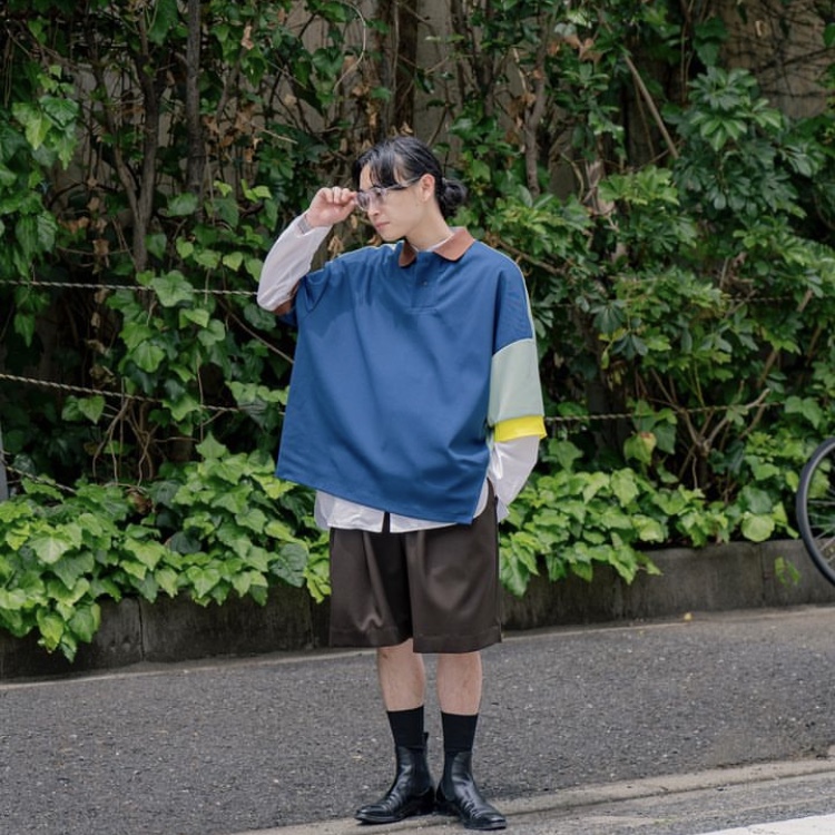 Fumito Ganryu Graffiti Polo Shirt Navy 착용 스타일 - 3
