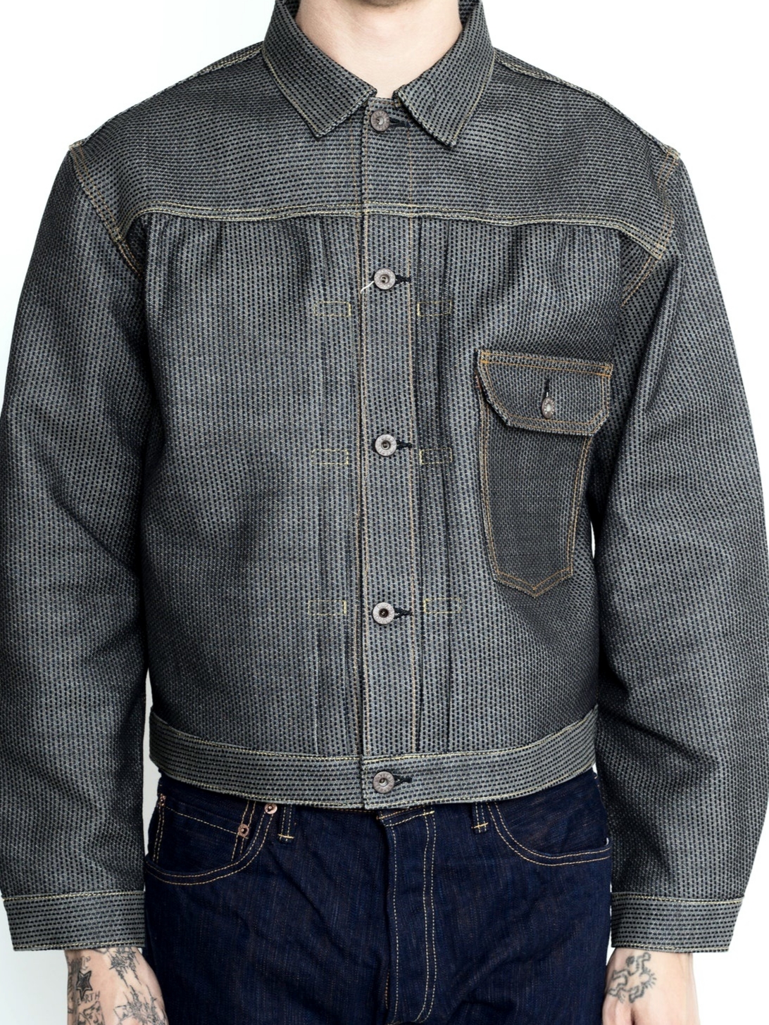 Kapital Century Denim 1st Jacket N7S Charcoal Indigo 착용 스타일