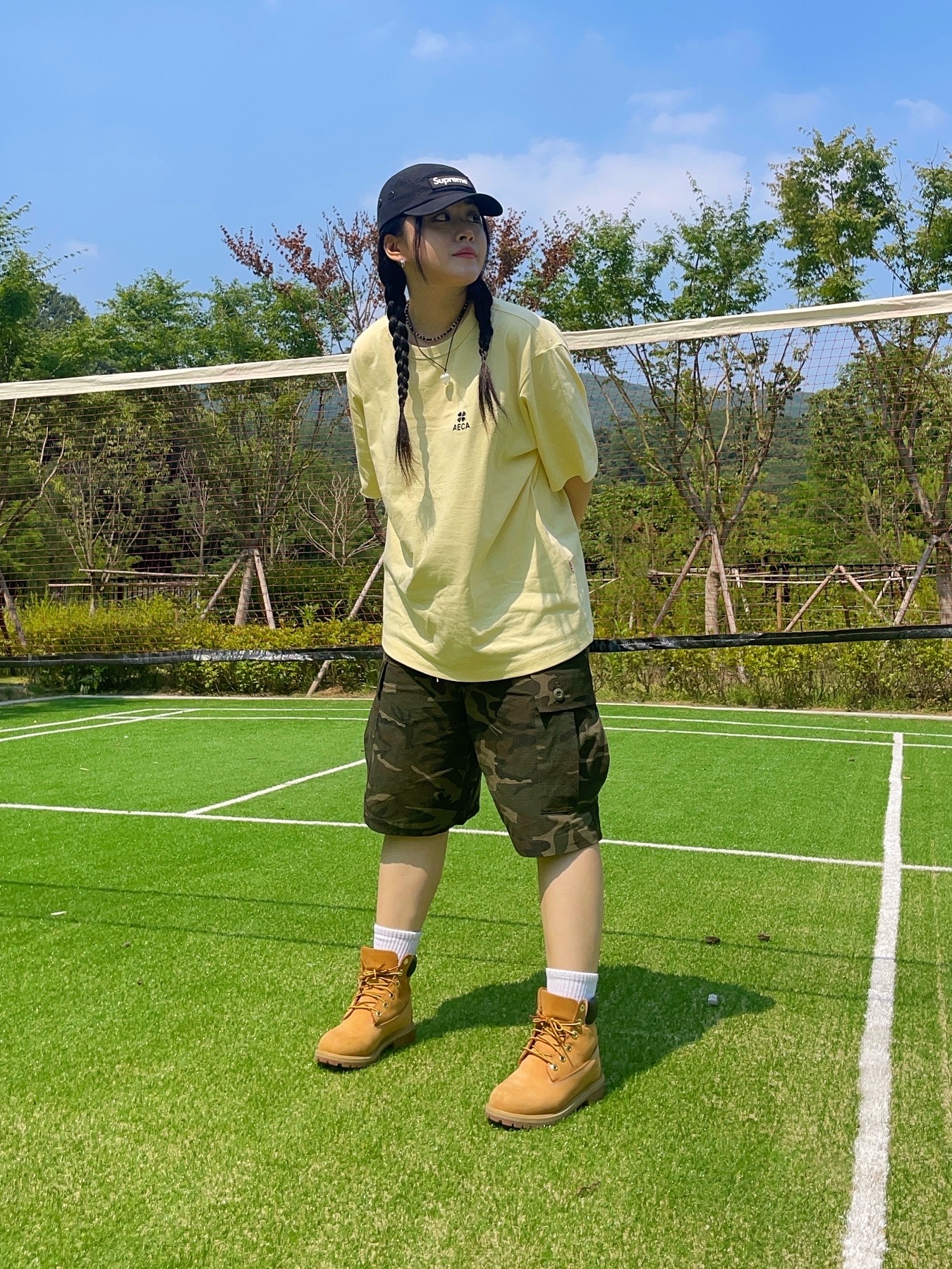 Timberland Premium 6 inch Waterproof Boot Wheat Nubuck - Wide, Supreme Military Camp Cap Black - 23SS 착용 스타일