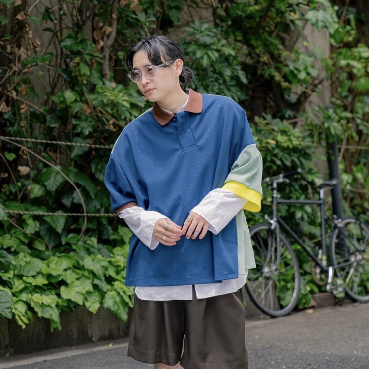 Fumito Ganryu Graffiti Polo Shirt Navy 착용 스타일 - 6