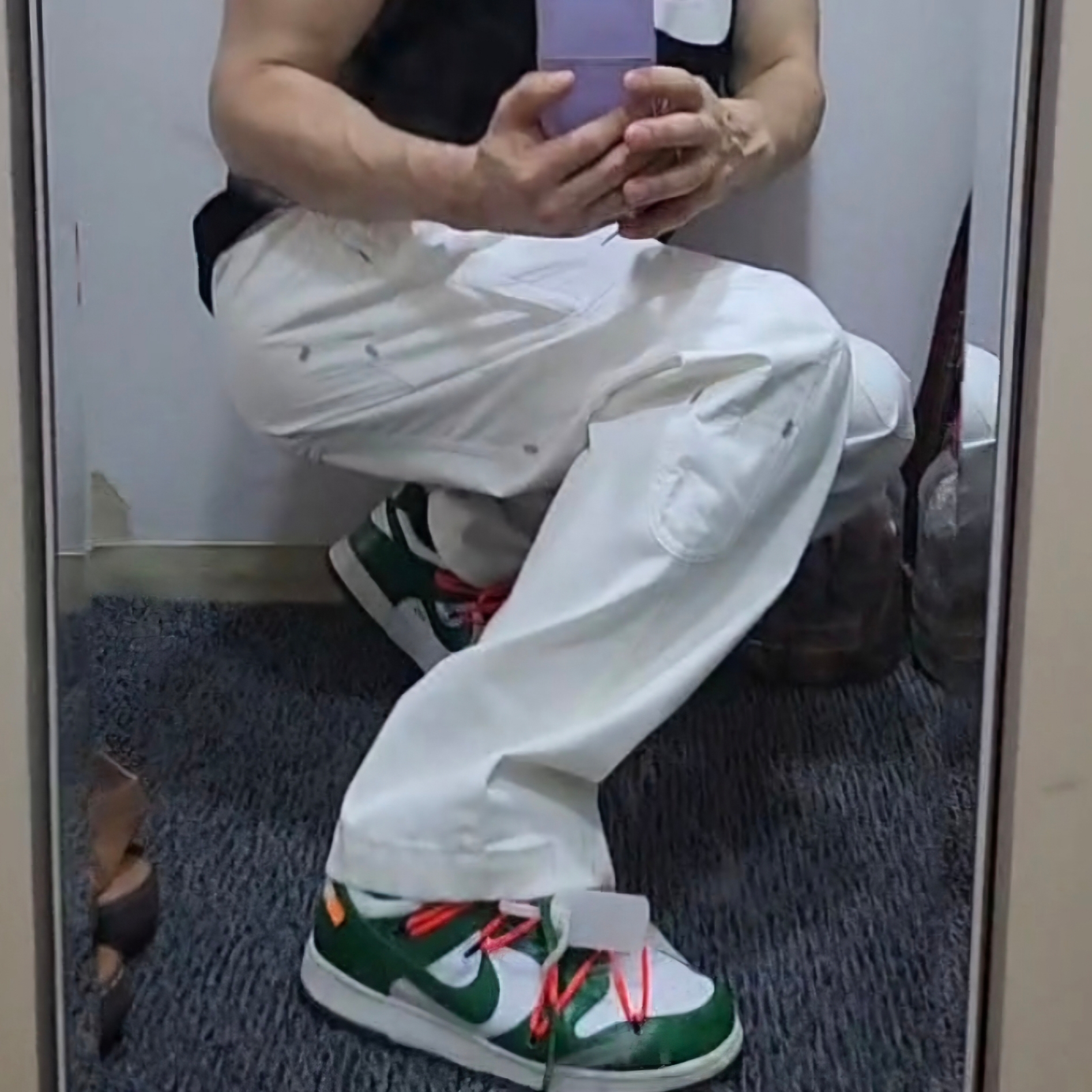 Nike x Off-White NRG Pants White, Nike x Off-White Dunk Low Pine Green 착용 스타일 - 2