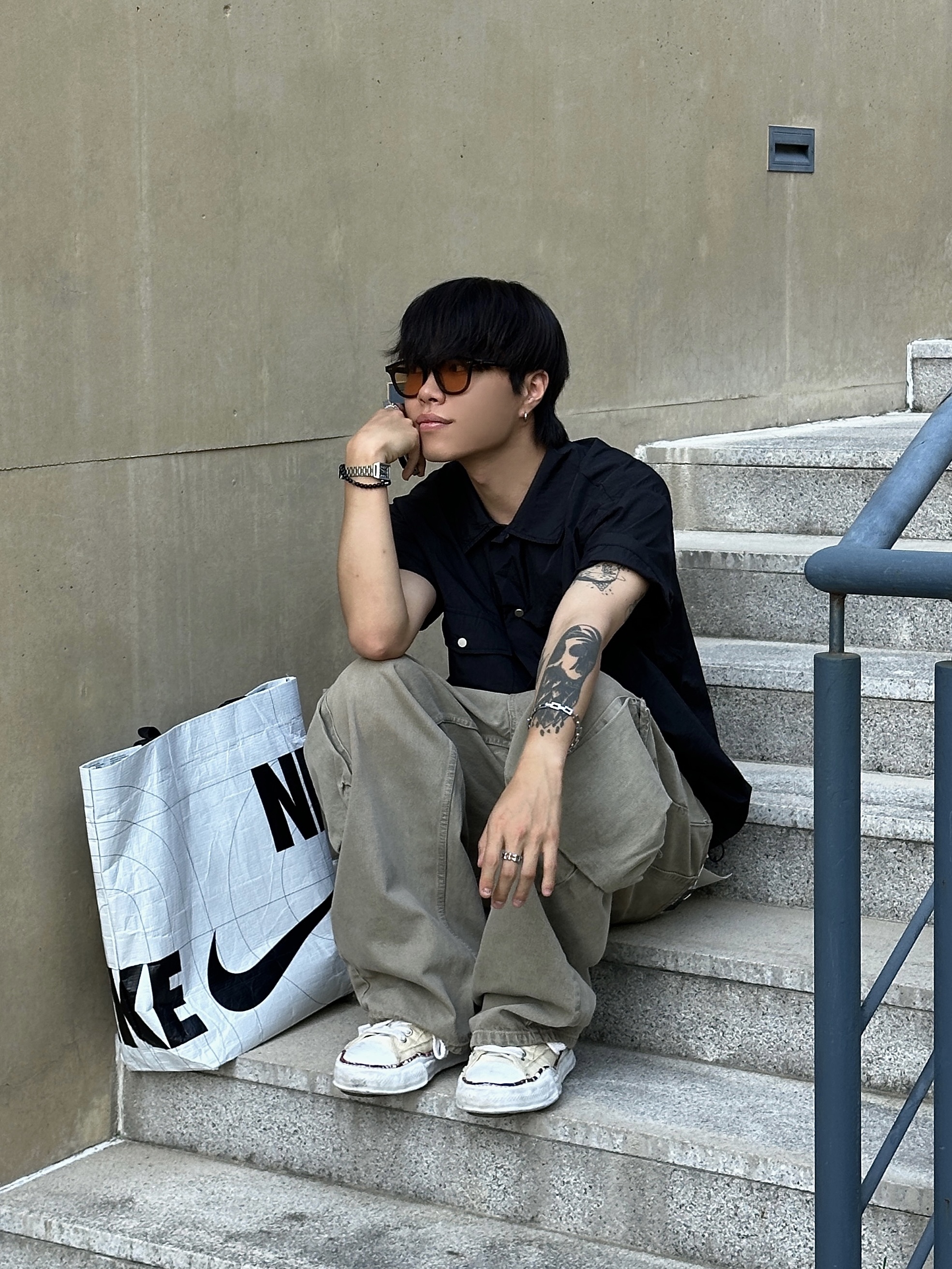 Maison Mihara Yasuhiro Peterson OG Sole Canvas Low-top Sneakers Natural 착용 스타일 - 5