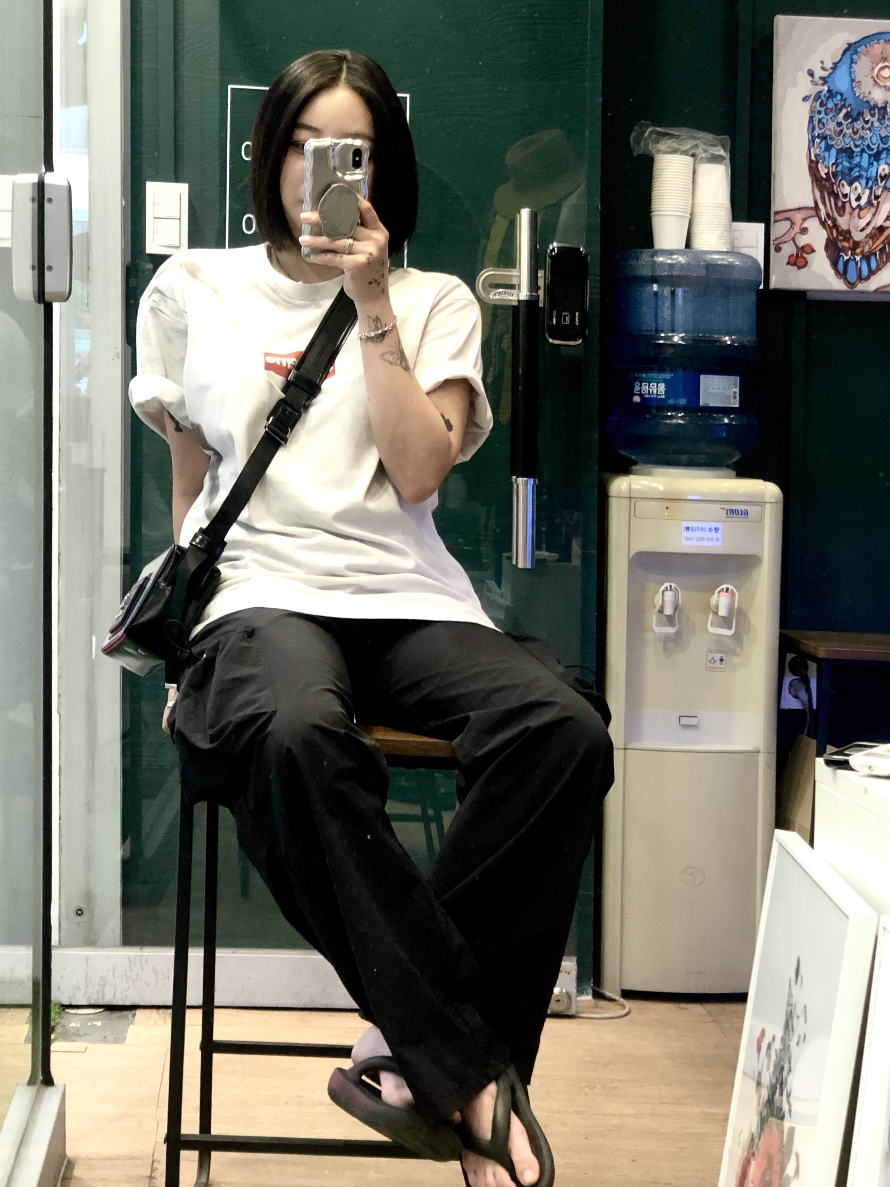 Supreme x MM6 Maison Margiela Box Logo T-Shirt White - 24SS, Wooyoungmi Square Mini Bag Black 착용 스타일