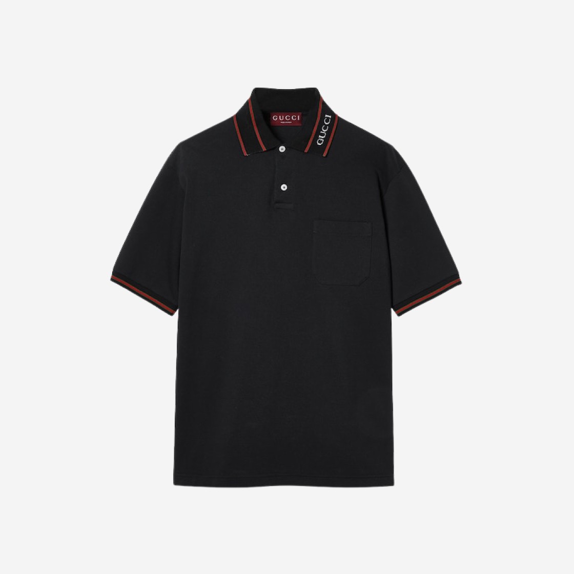 Gucci Cotton Piquet Polo Shirt with Web White Stretch Cotton Piquet Black 상세 이미지 1