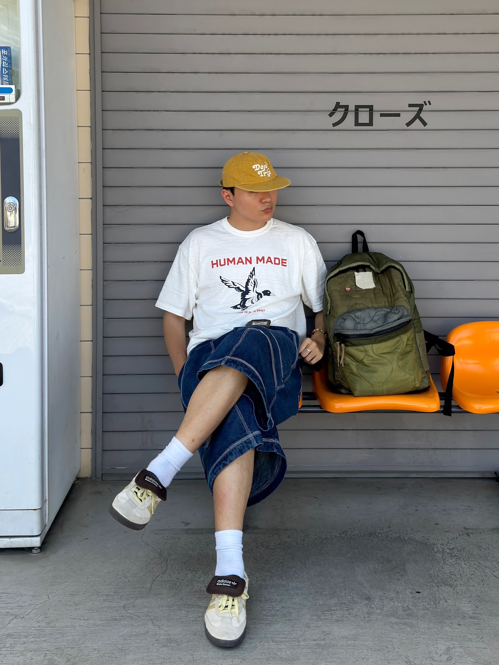 Human Made Graphic T-Shirt #19 White, Free & Easy Don't Trip Washed Hat Mustard 착용 스타일 - 5