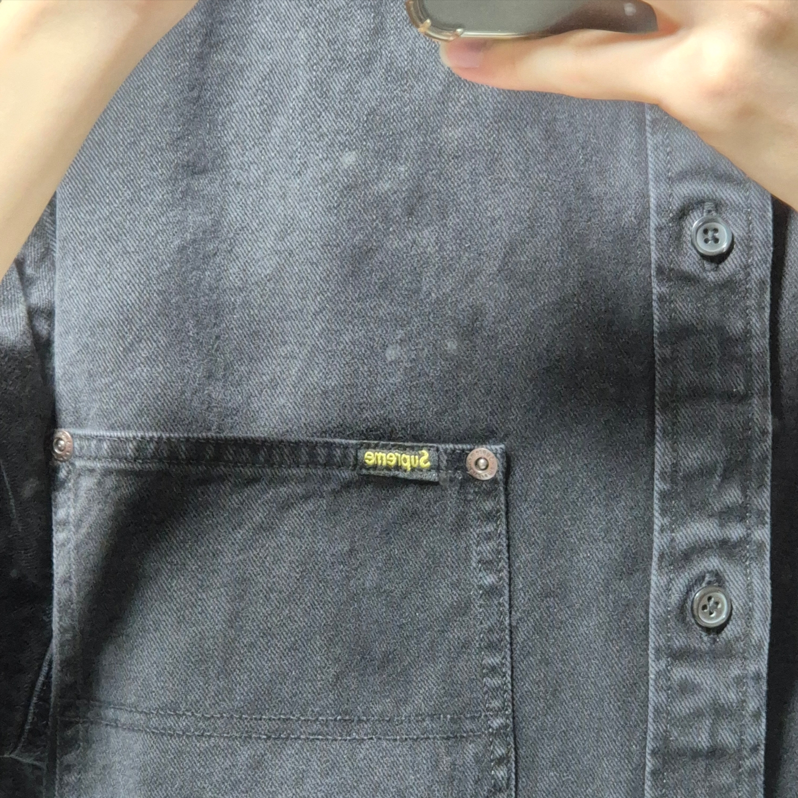 Supreme Loose Fit S/S Denim Painter Shirt Black - 24SS 착용 스타일 - 1