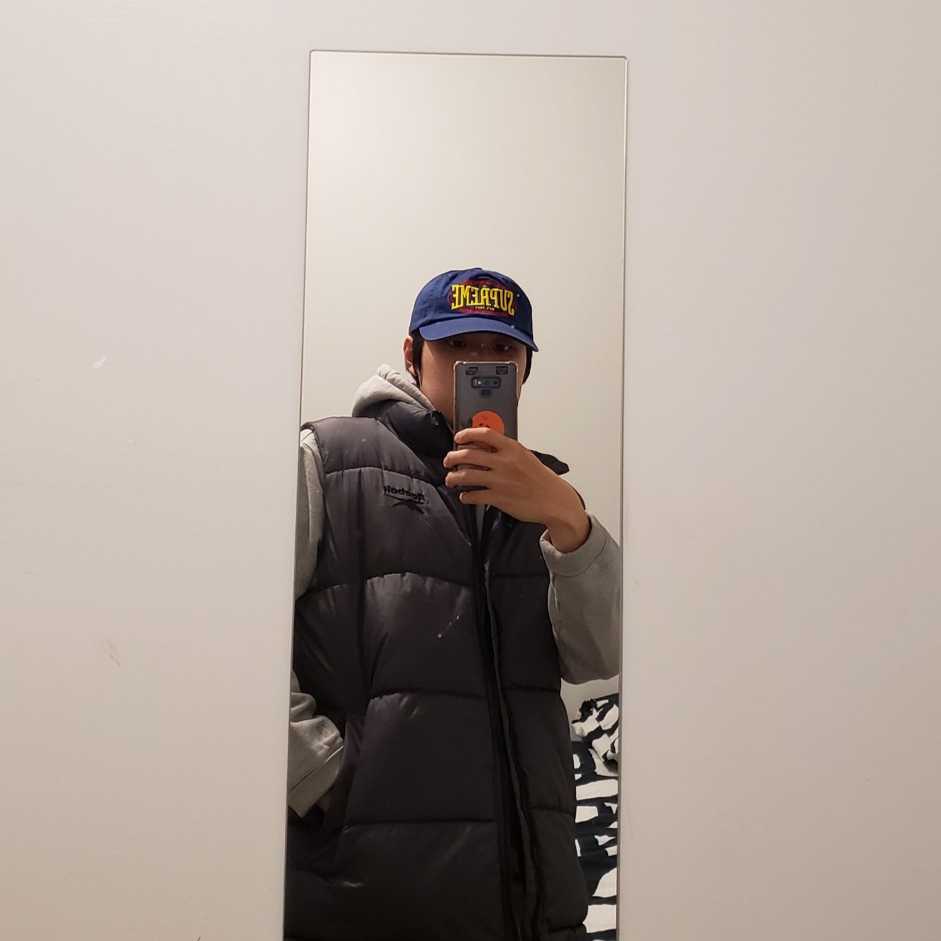Supreme Warm Up 6-Panel Navy - 23FW 착용 스타일 - 1