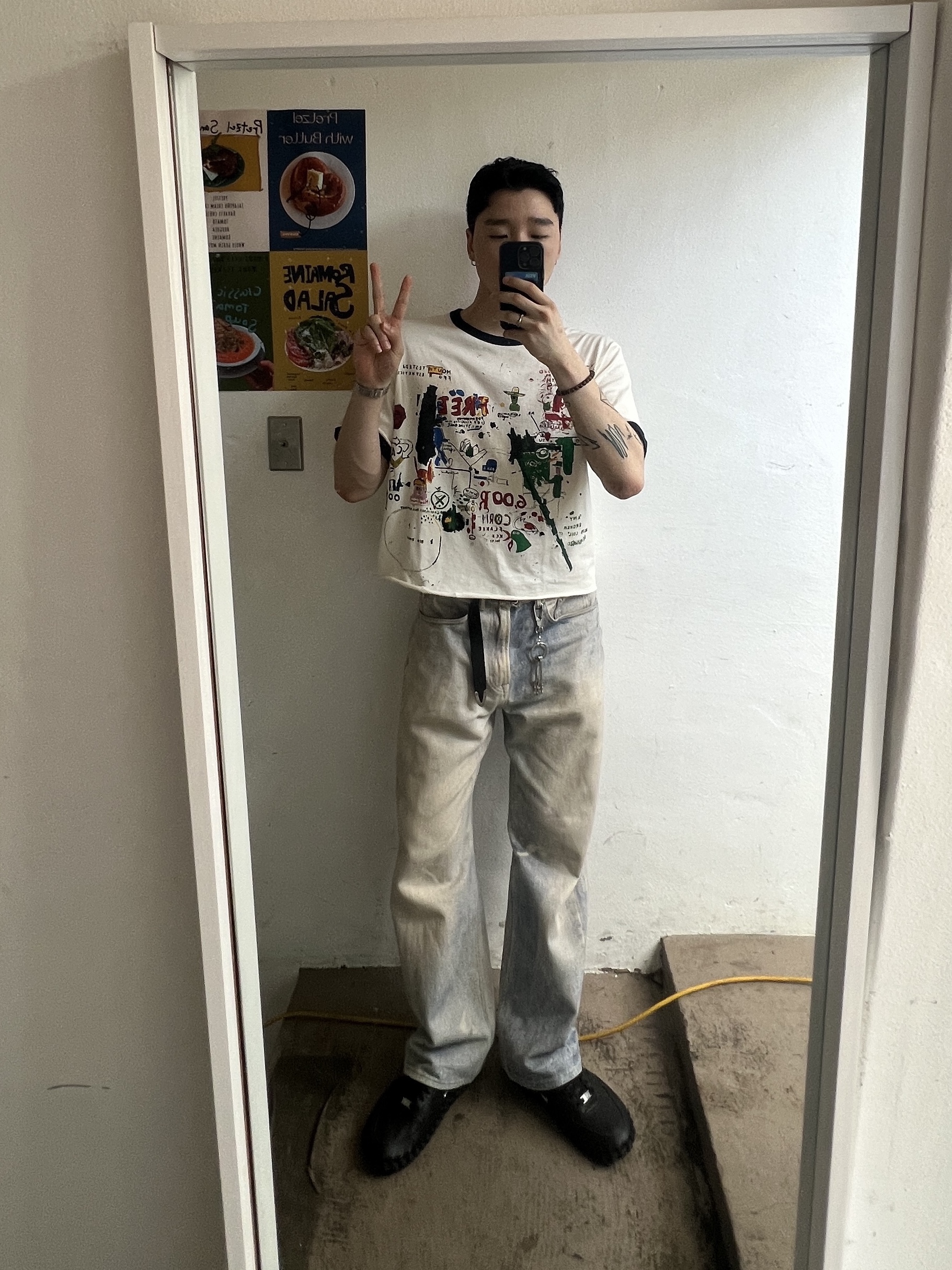 Our Legacy Third Cut Digital Denim Print, Nike x Jacquemus J Force 1 Low LX SP Black 착용 스타일