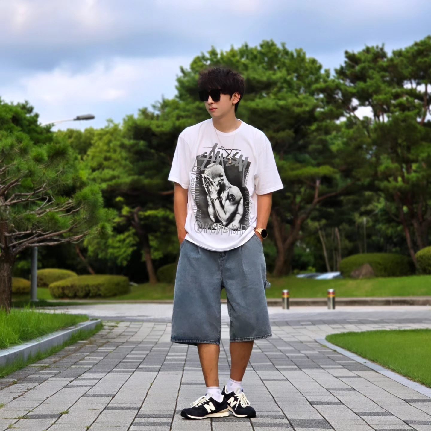 Stussy x Goldie Metalheadz 30 T-Shirt White, Samsung Galaxy Watch6 44mm LTE Silver (Korean Ver.) 착용 스타일 - 2