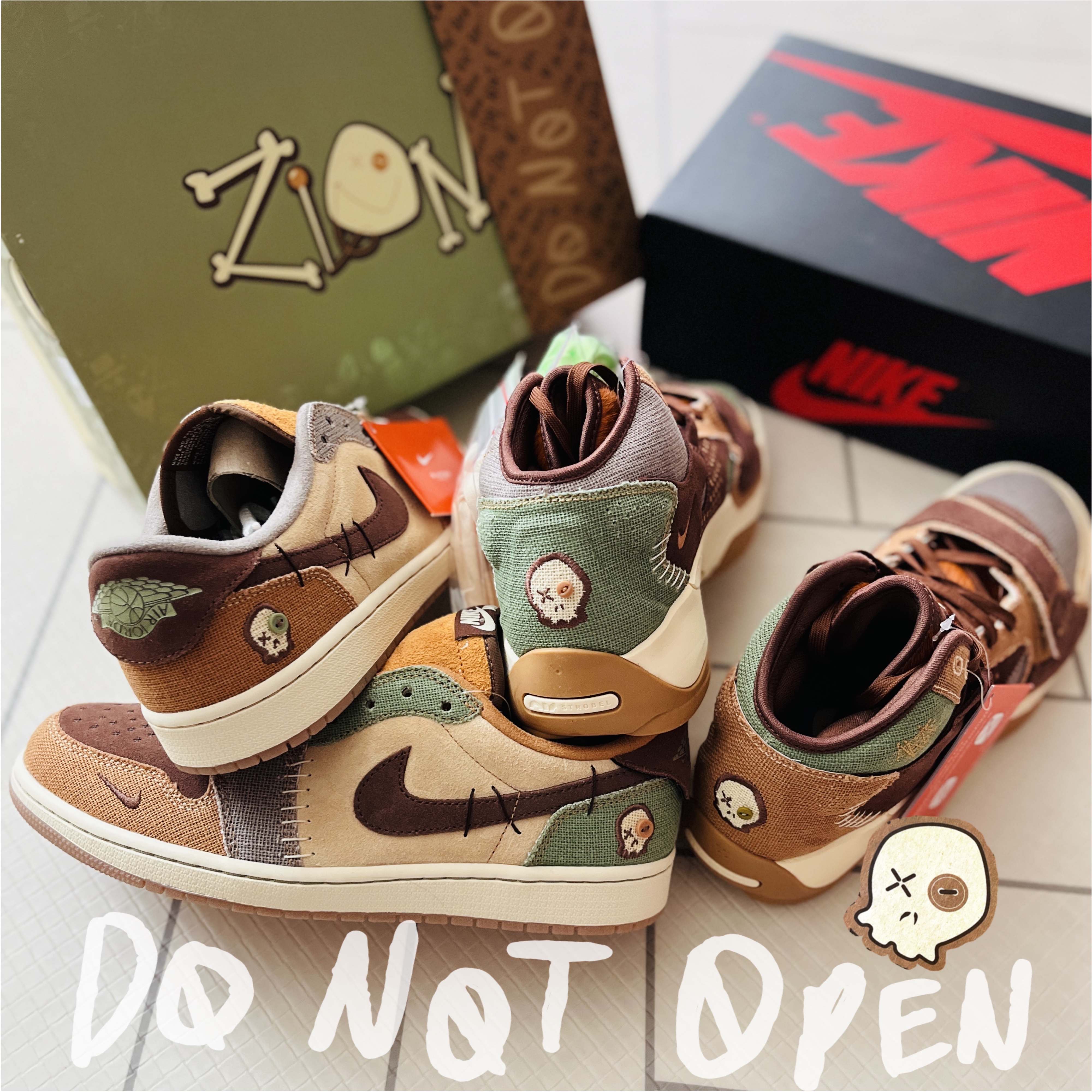 Jordan Zion 2 PF Sesame Muslin, Jordan 1 x Zion Williamson Retro Low OG Flax and Oil Green 착용 스타일 - 2