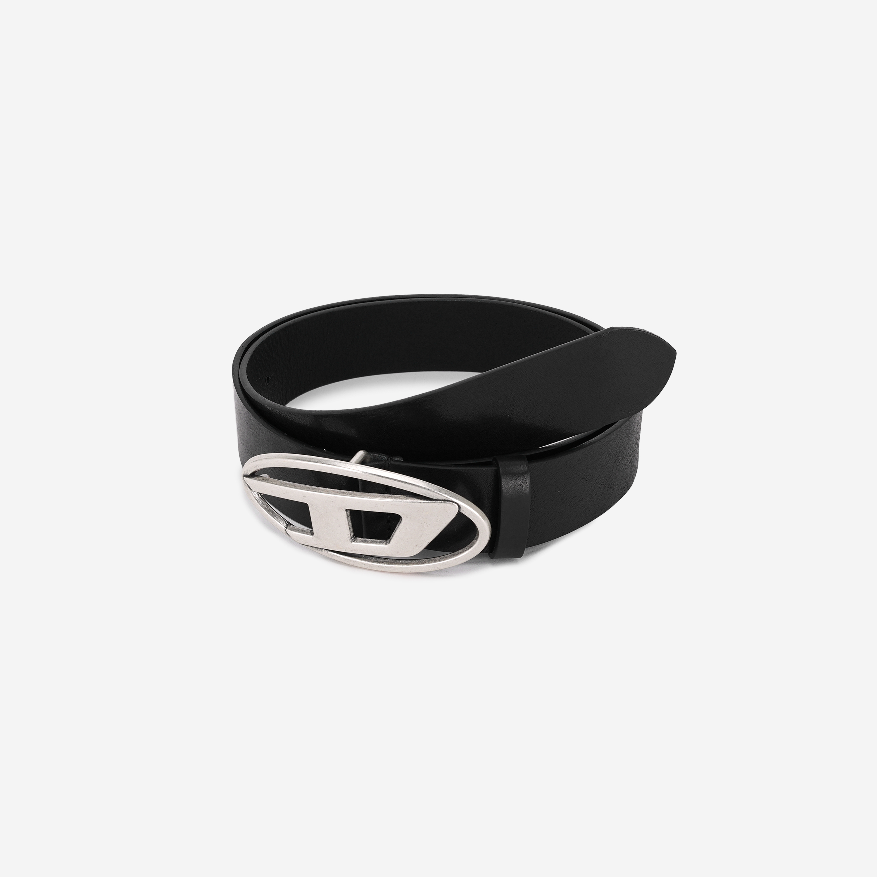 Diesel B-1DR Leather Belt with D Buckle Black