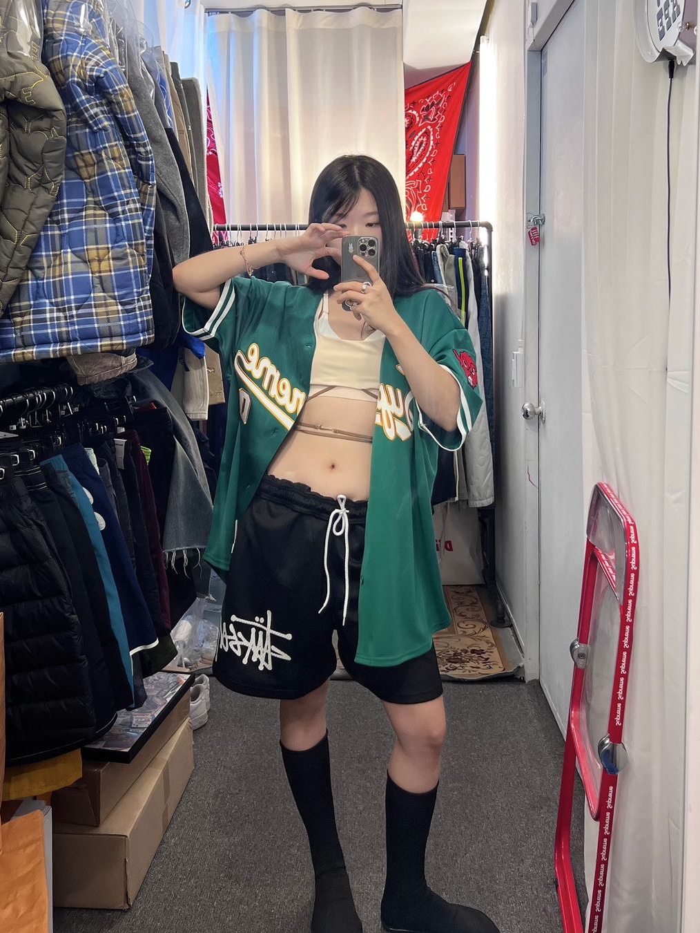 Supreme Mitchell & Ness Downtown Hell Baseball Jersey Green - 23FW, (W) Nike x Jacquemus NRG Light Support Sports Bra Sail - US/EU 착용 스타일