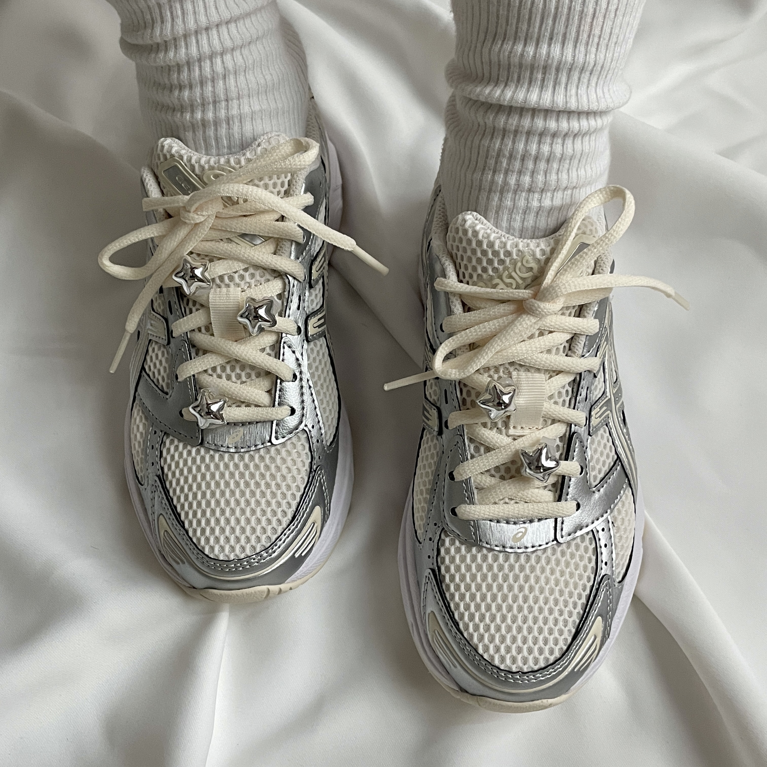 (W) Asics Gel-1130 Cream Pure Silver 착용 스타일 - 2