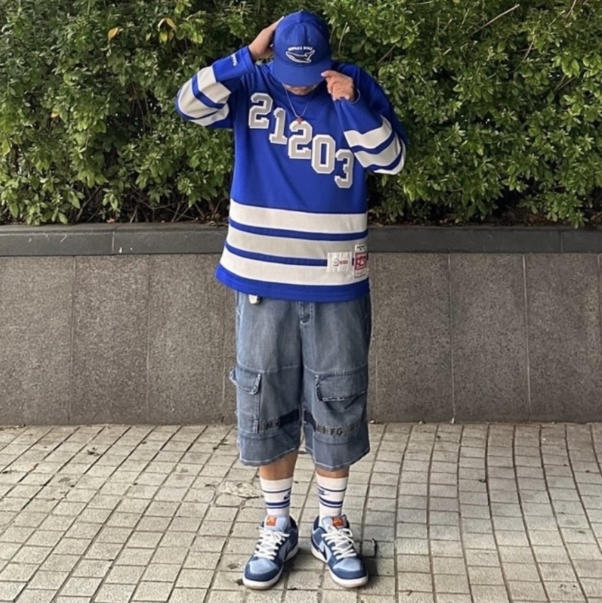 Supreme x WTAPS Mitchell & Ness Hockey Jersey Blue - 21FW, Nike x Why So Sad? SB Dunk Low Pro Coastal Blue 착용 스타일 - 1