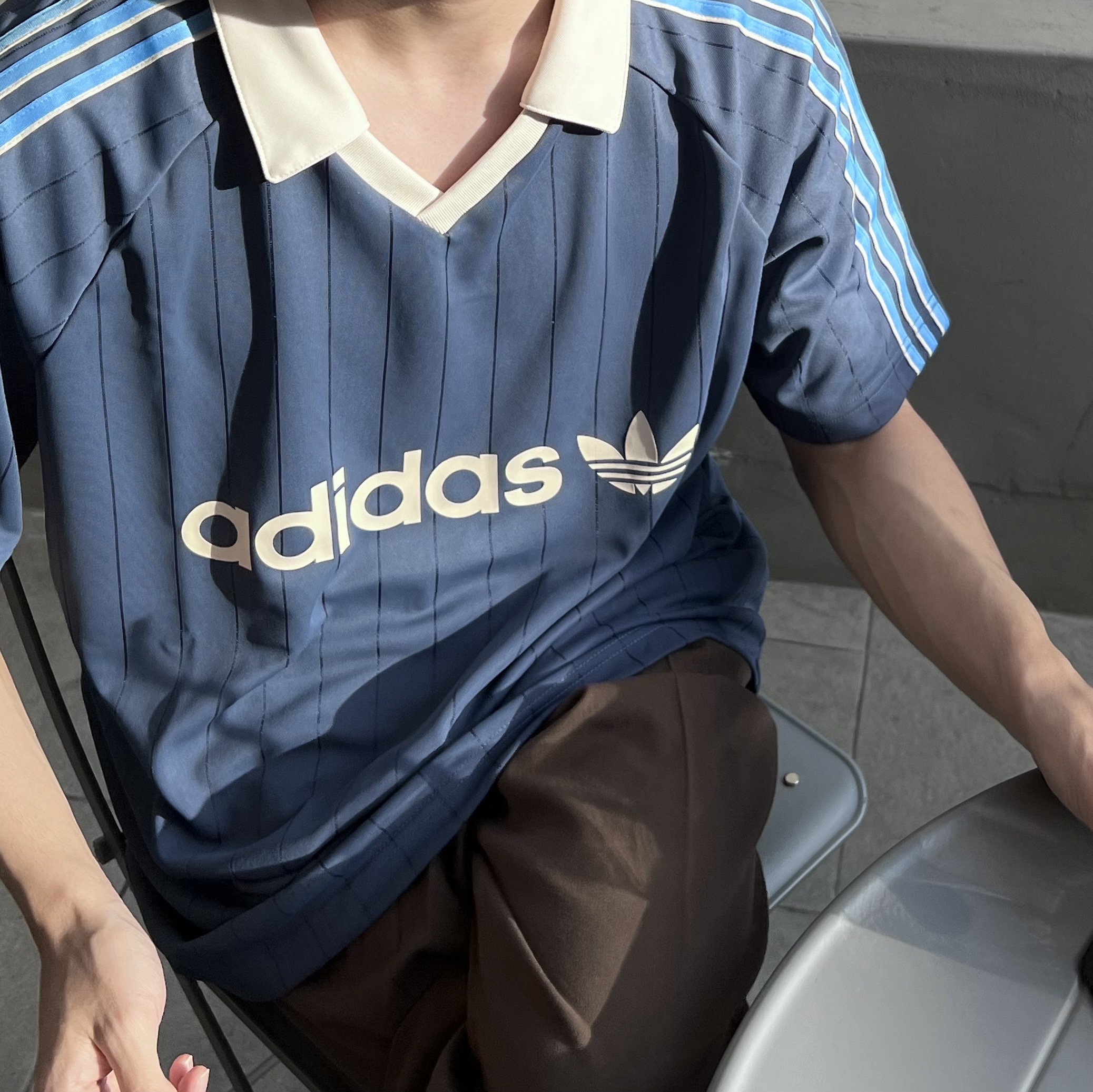 Adidas Pinstripe Jersey Preloved Ink - KR Sizing 착용 스타일