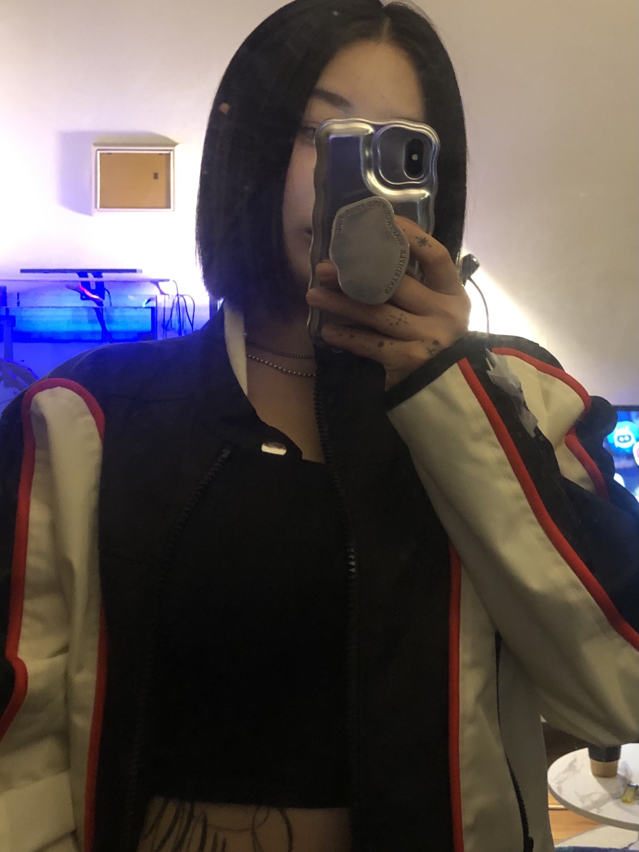 Diesel J-Blink Biker Jacket in Colour-Block Nylon Black White 착용 스타일