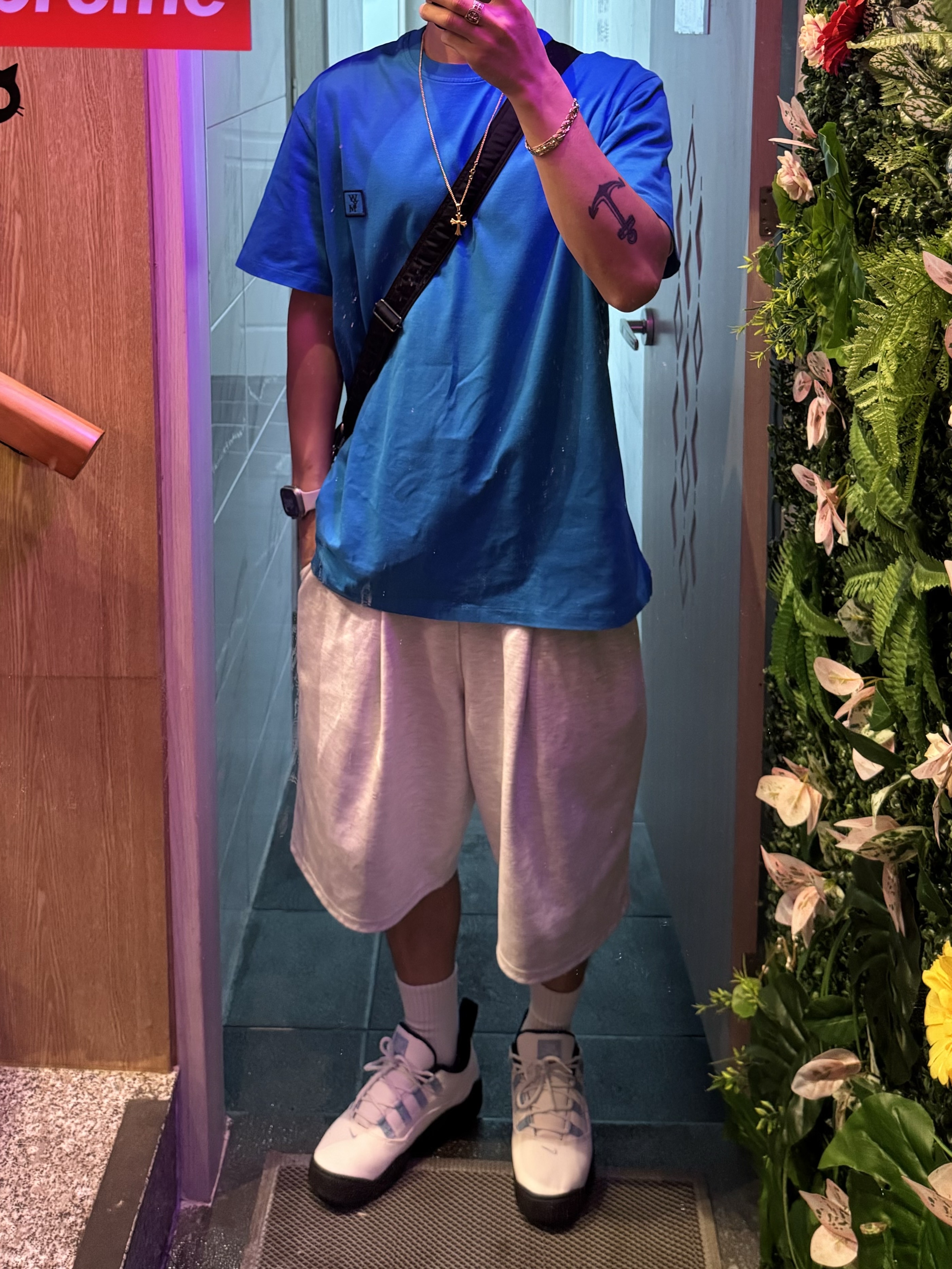 Nike x Supreme SB Darwin Low White, Wooyoungmi Cotton Back Logo T-Shirt Blue - 23SS 착용 스타일 - 1