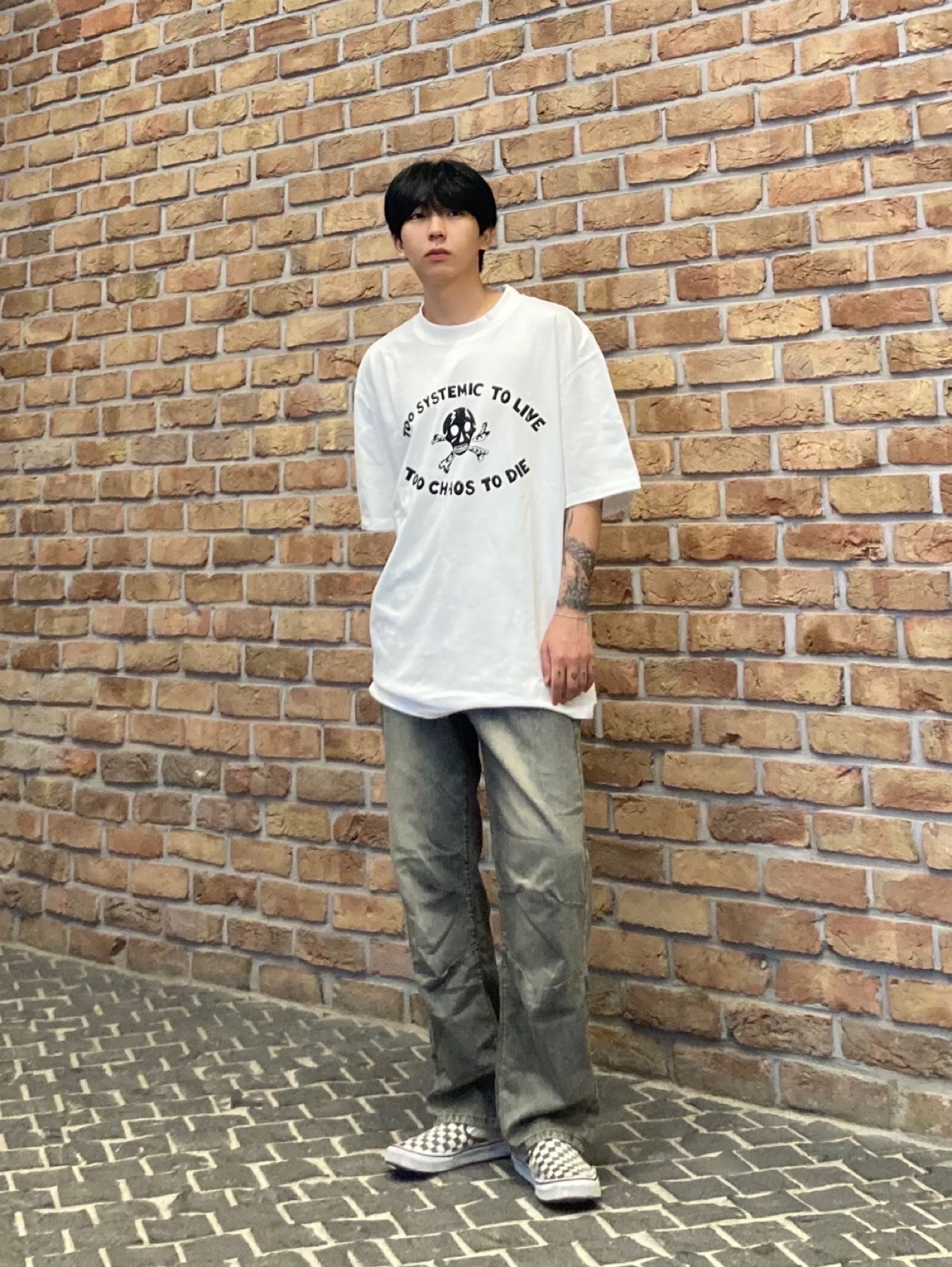Vans Slip-On Checkerboard 착용 스타일 - 1
