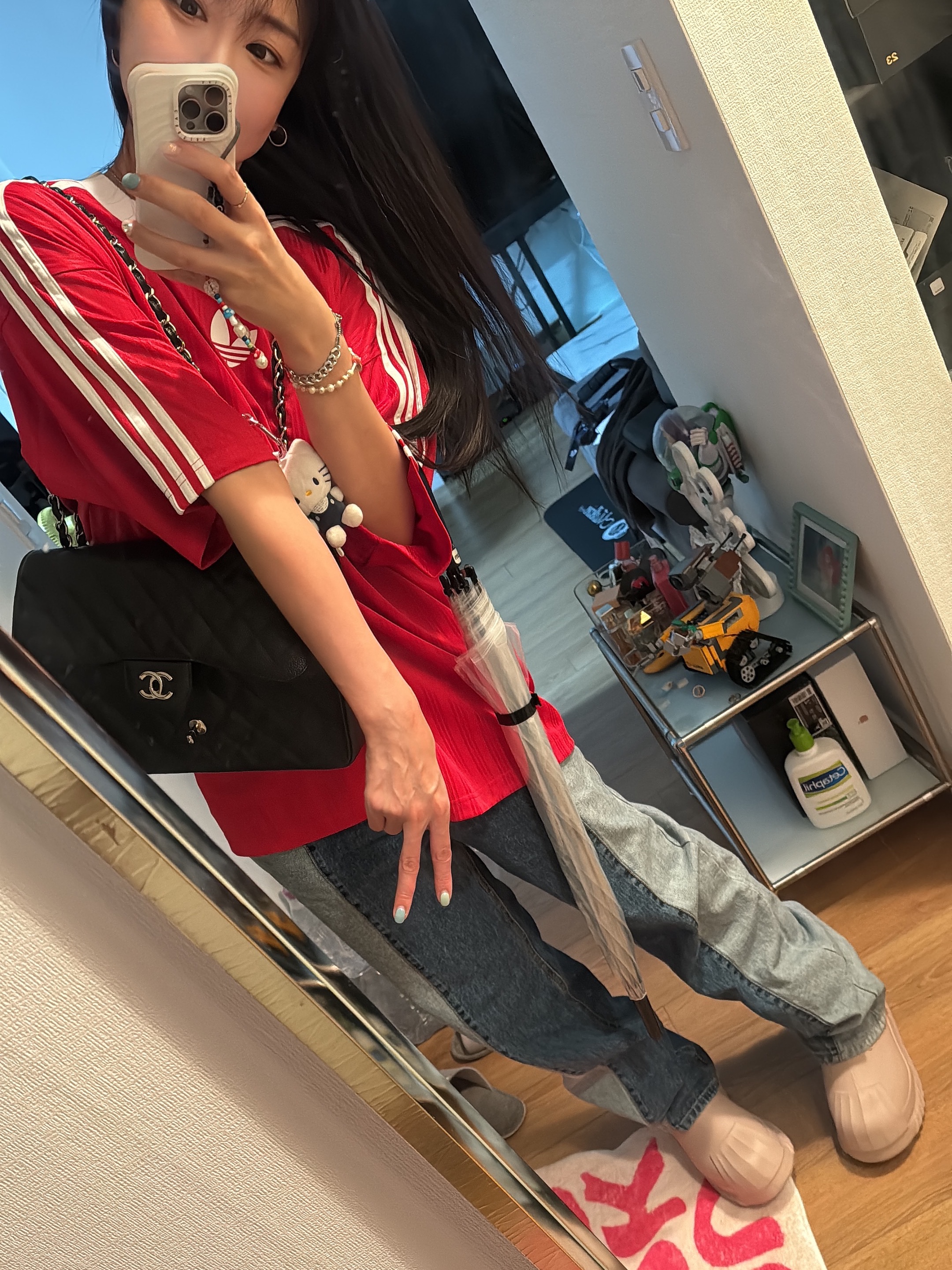 (W) Adidas Adifom Superstar Boot Wonder Taupe, Adidas Adicolor T-Shirt Better Scarlet White - KR Sizing 착용 스타일