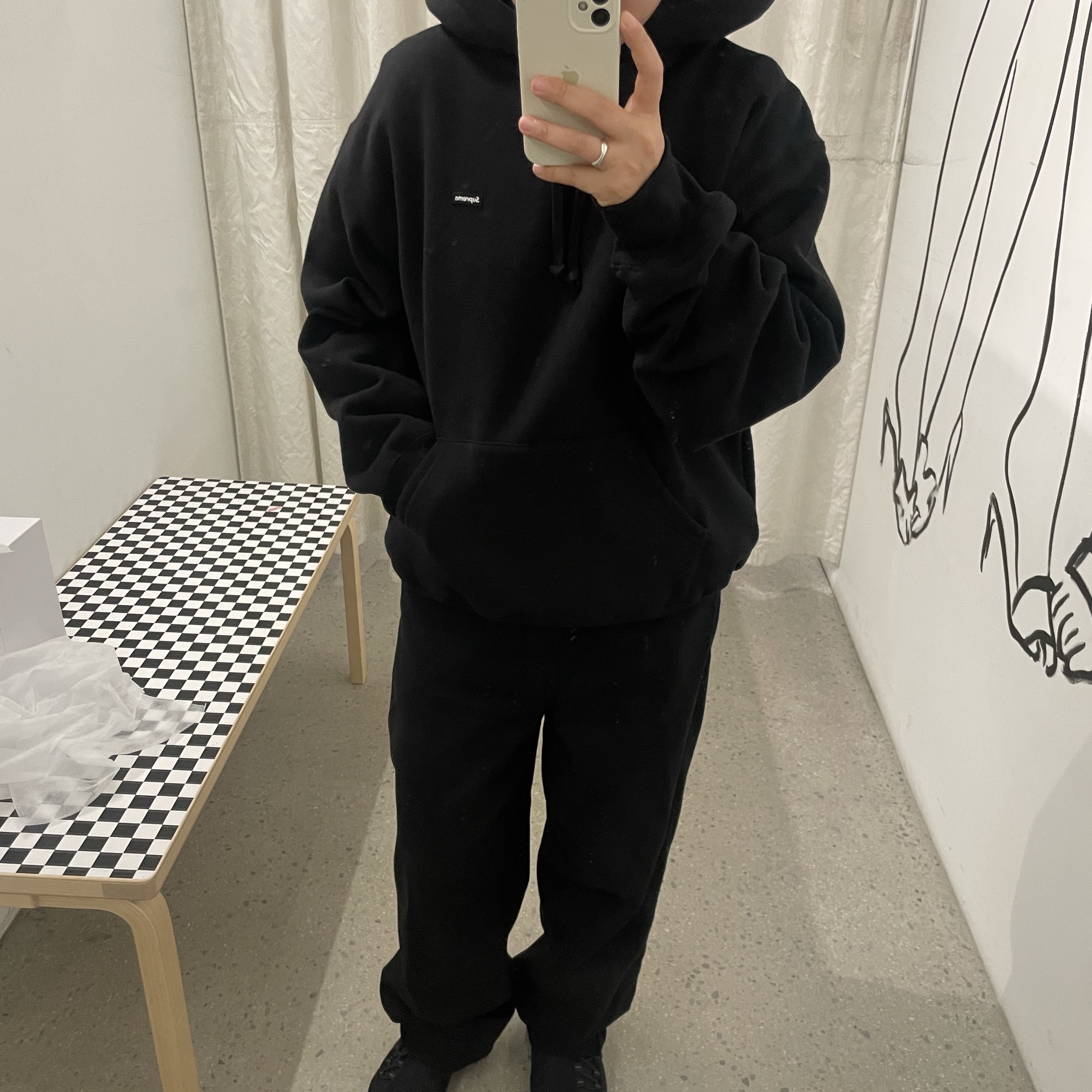 Supreme Small Box Hooded Sweatshirt Black - 24SS, Nike x Comme des Garcons Air Footscape NM Black 착용 스타일