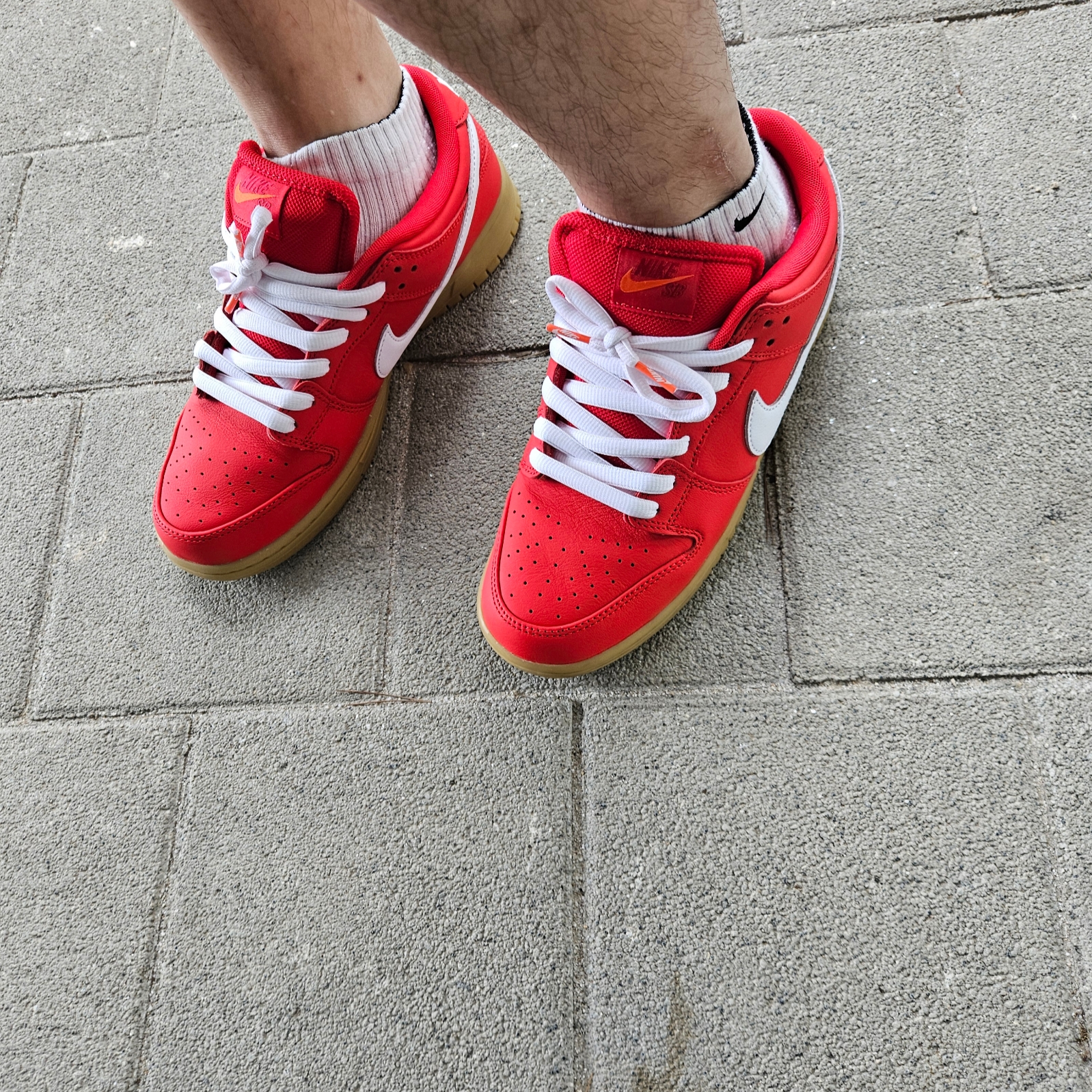Nike SB Dunk Low Pro University Red White 착용 스타일 - 1
