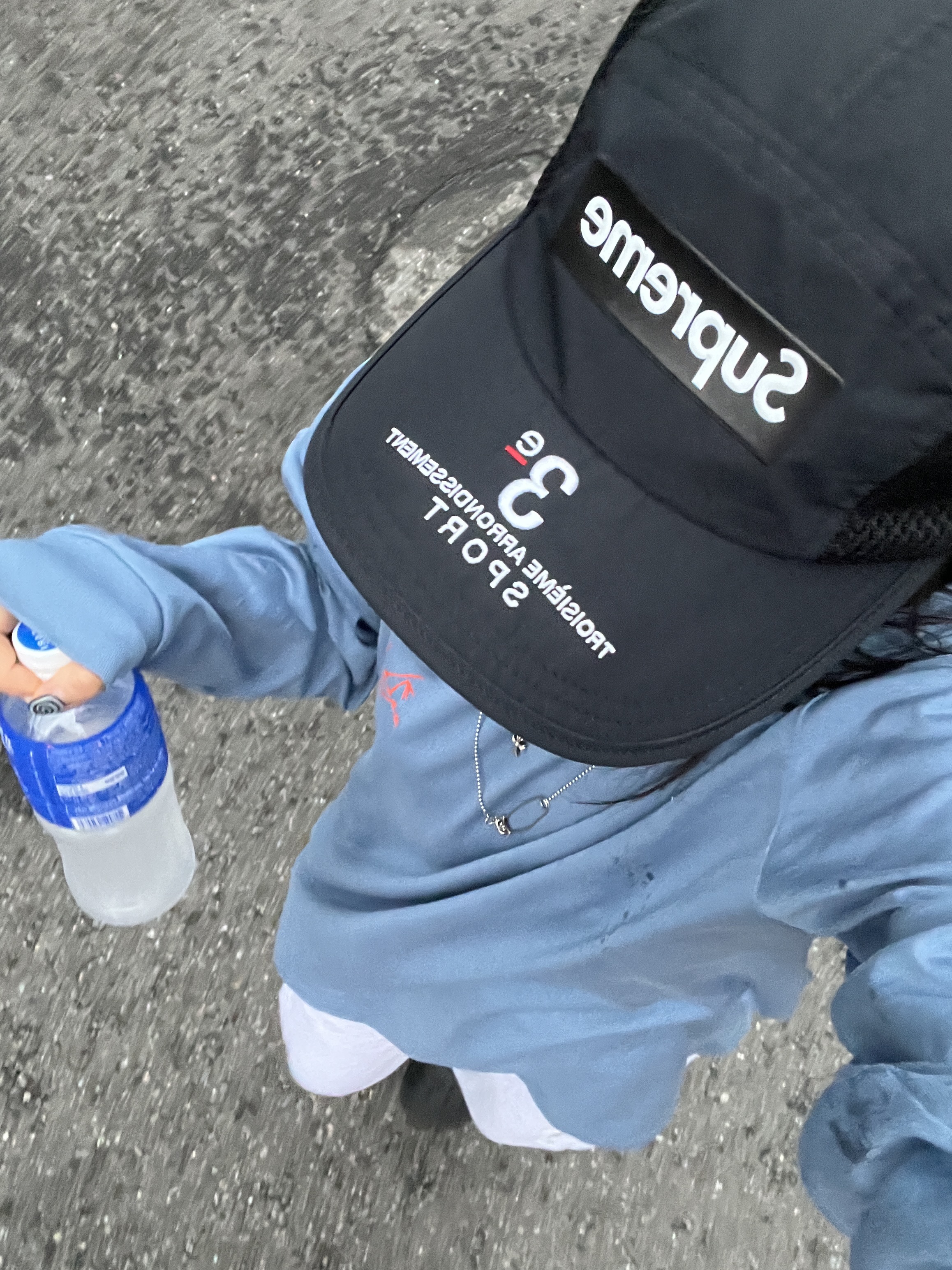 Arc'teryx Arc'Multi Bird Logo LS T-Shirt Stone Wash, Supreme Mesh Side Panel Camp Cap Black - 24SS 착용 스타일