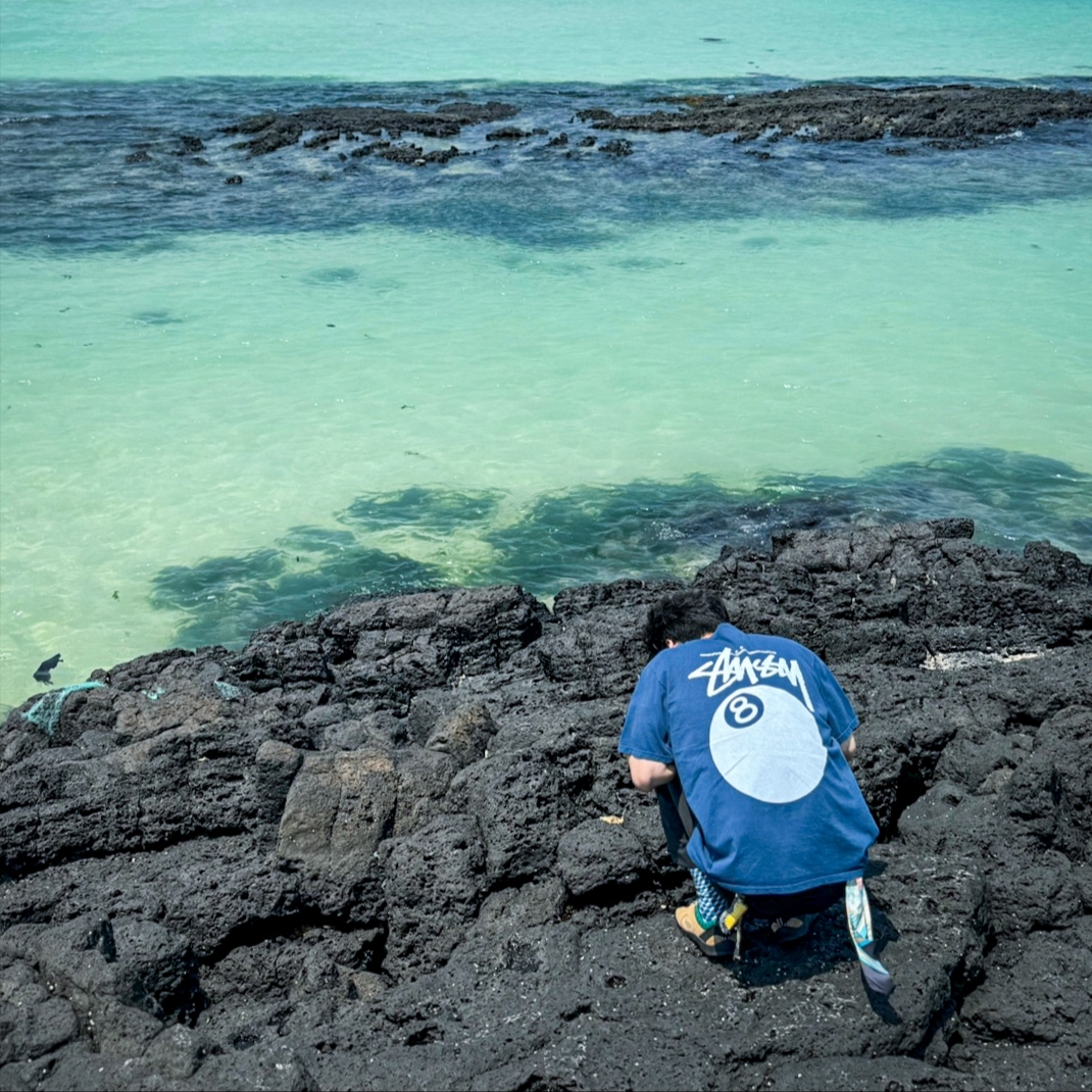 Stussy 8 Ball Pigment Dyed T-Shirt Navy 착용 스타일