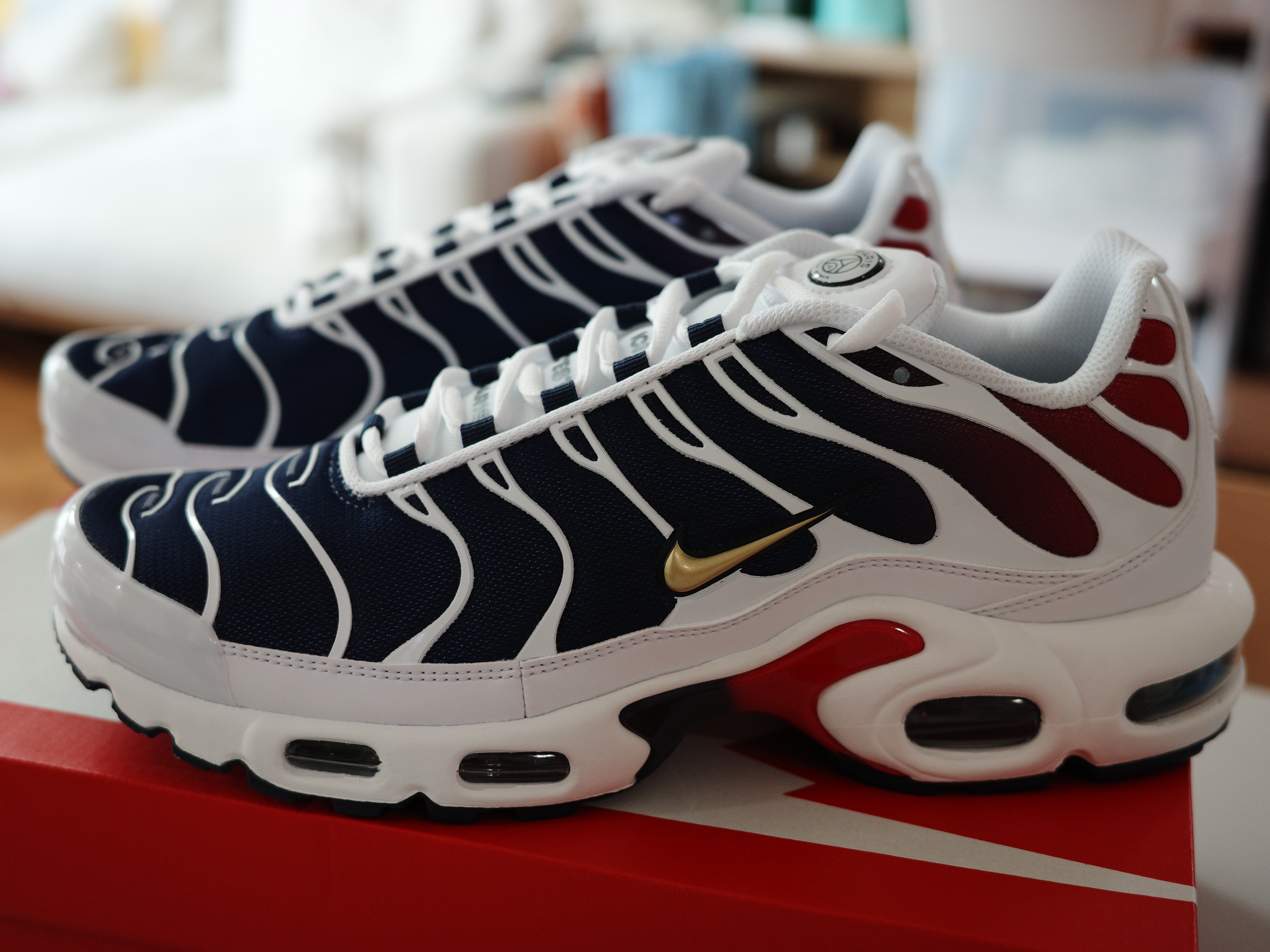 Nike x Paris Saint-Germain Air Max Plus White Metallic Gold 착용 스타일 - 1