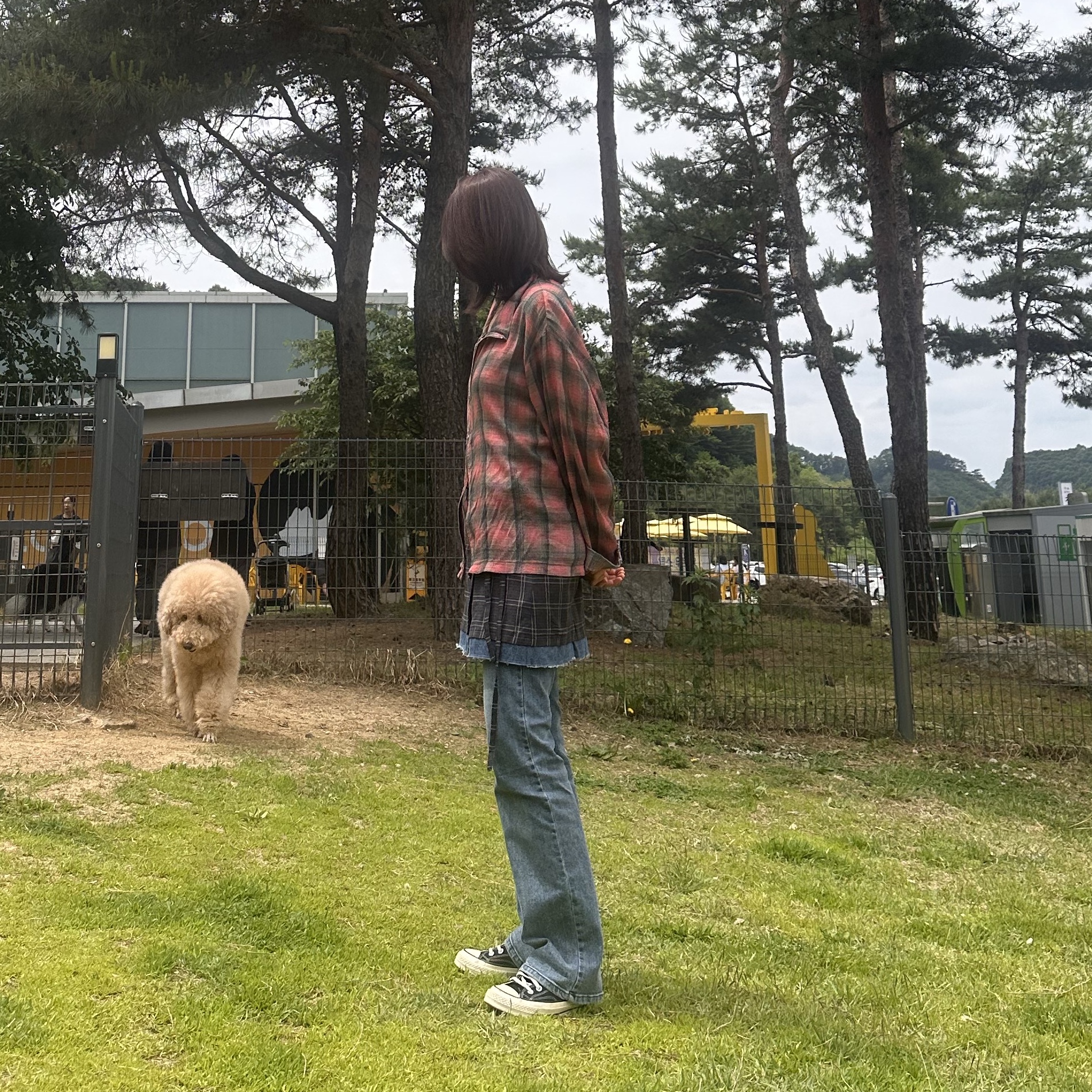 Our Legacy Shrunken Full zip Polo Jacket Big Lumbercheck Print 착용 스타일