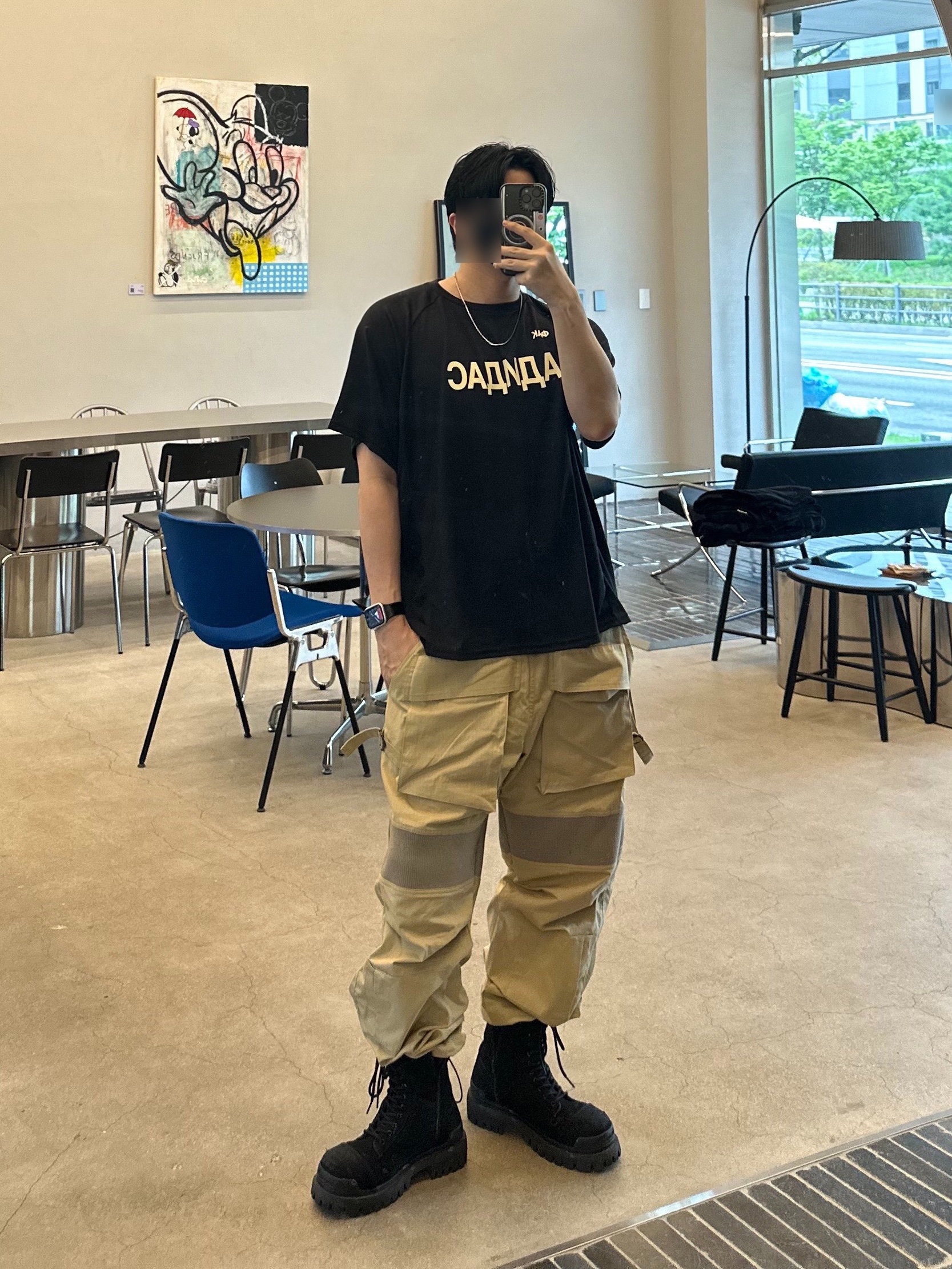 Yeezy x Gosha Rubchinskiy YZY Jersey Black, Balenciaga Combat Strike 20mm Boots Black 착용 스타일 - 1