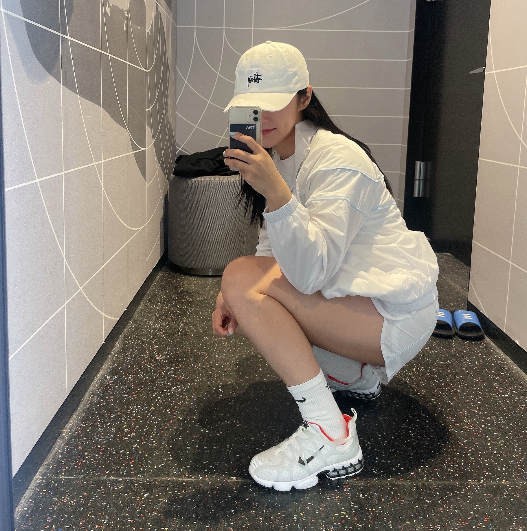 Nike x Stussy NRG Crew Socks White Black, Nike x Stussy Air Zoom Spiridon Kukini White 착용 스타일