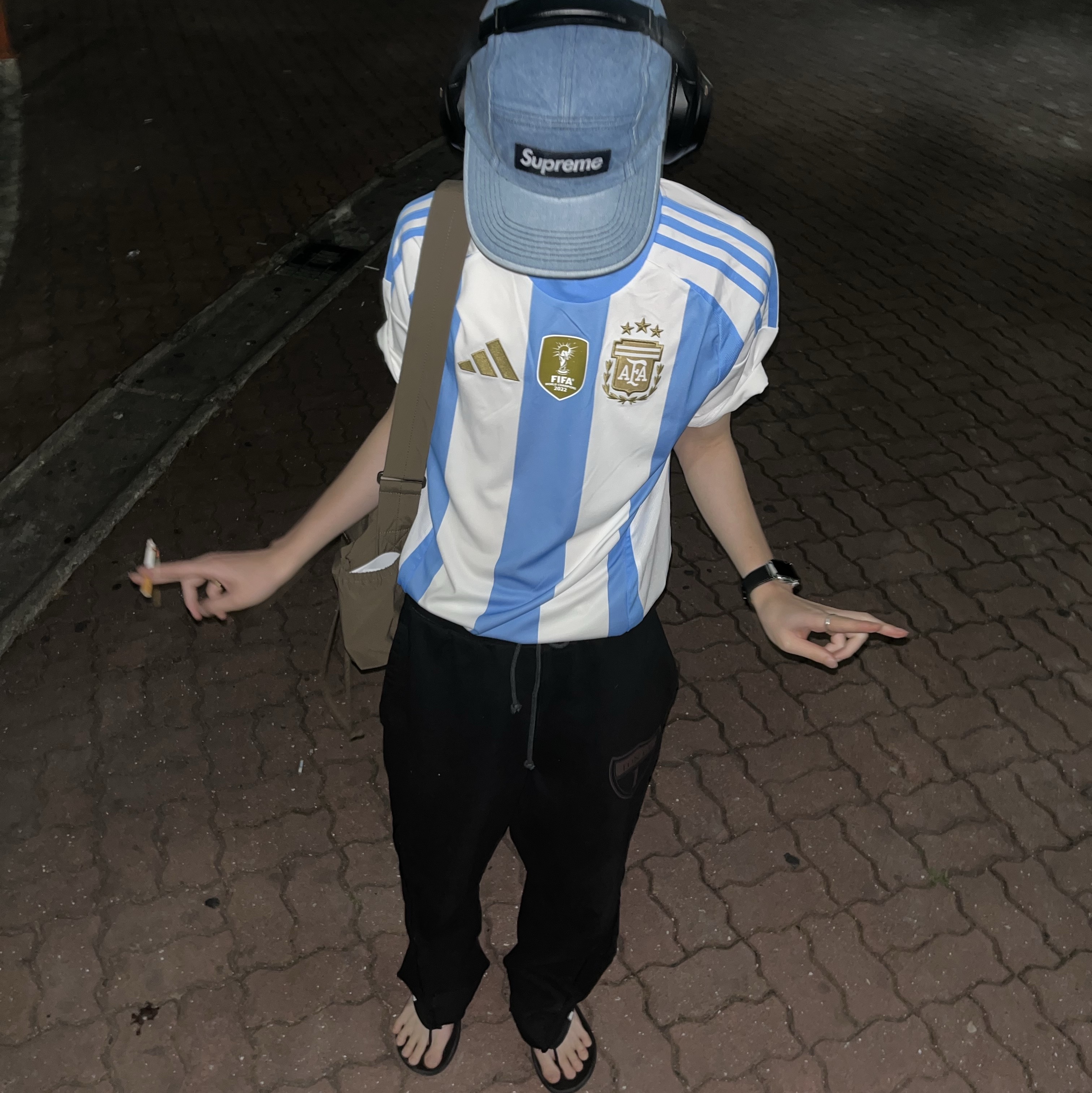 Adidas Argentina 2024 Home Jersey White Blue Burst - KR Sizing (Non Marking Ver.), Supreme Washed Chino Twill Camp Cap Denim - 23FW 착용 스타일 - 1