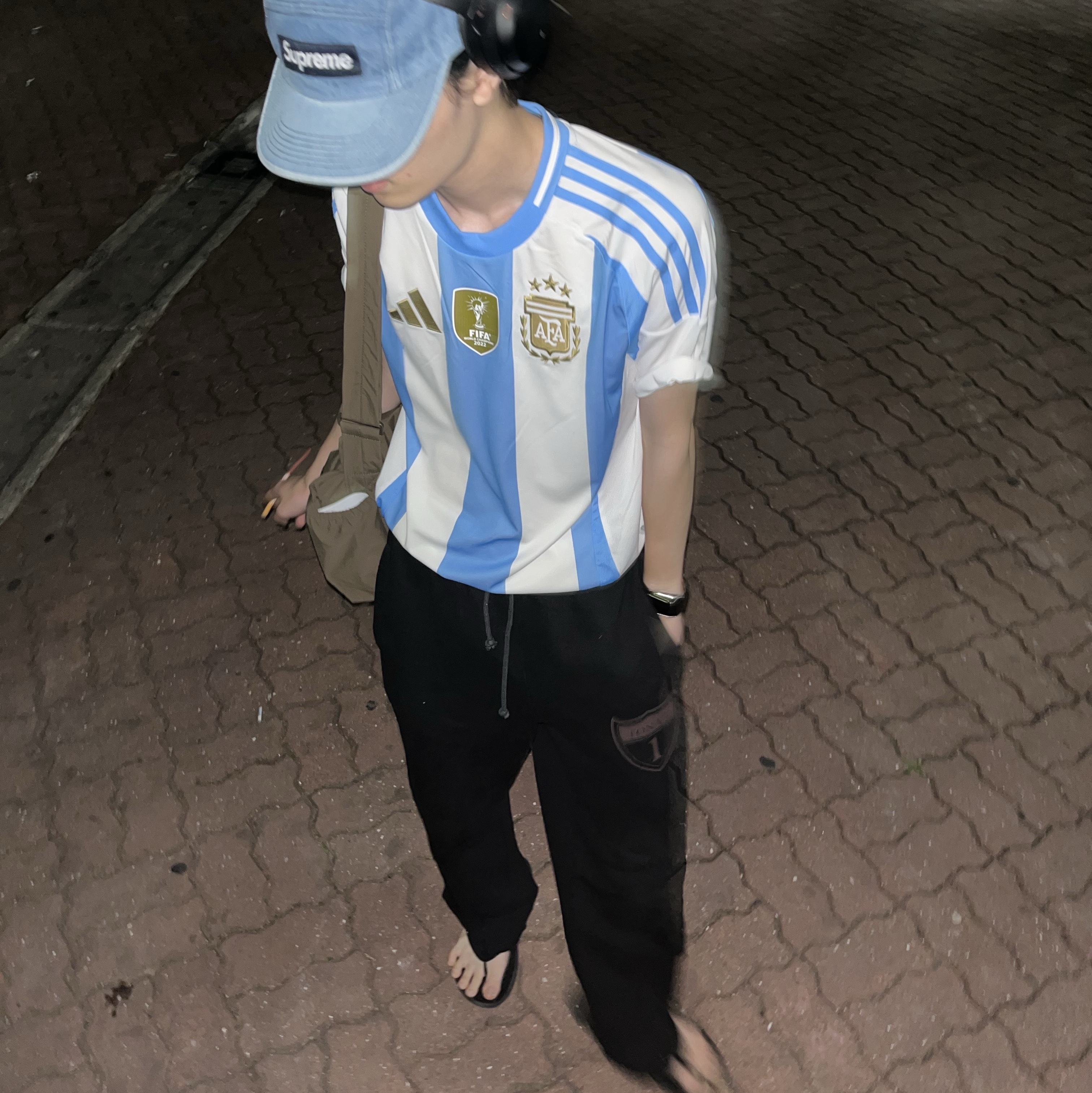 Adidas Argentina 2024 Home Jersey White Blue Burst - KR Sizing (Non Marking Ver.), Supreme Washed Chino Twill Camp Cap Denim - 23FW 착용 스타일 - 2