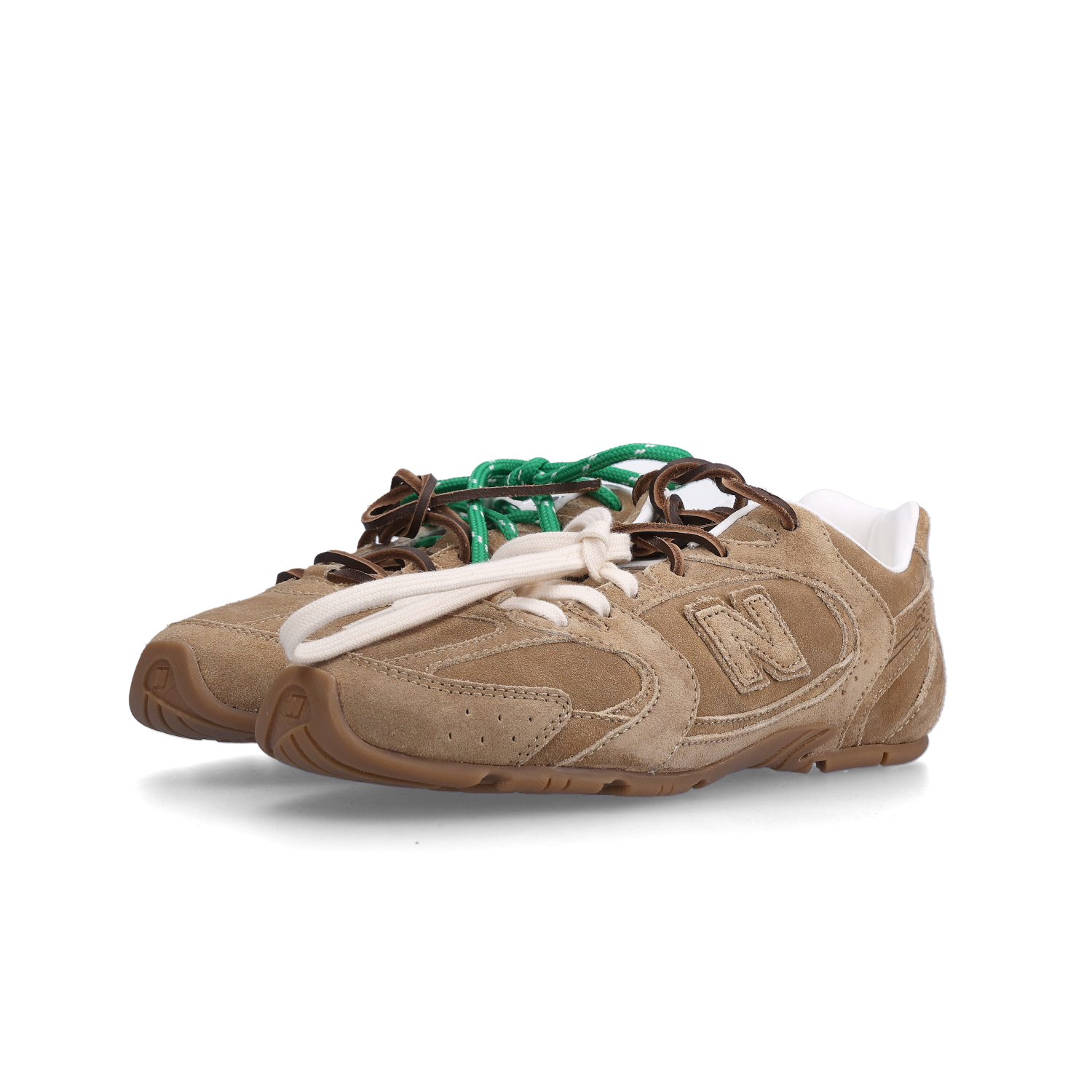 (W) New Balance x Miu Miu 530 Suede Mesh Sneakers Ecru