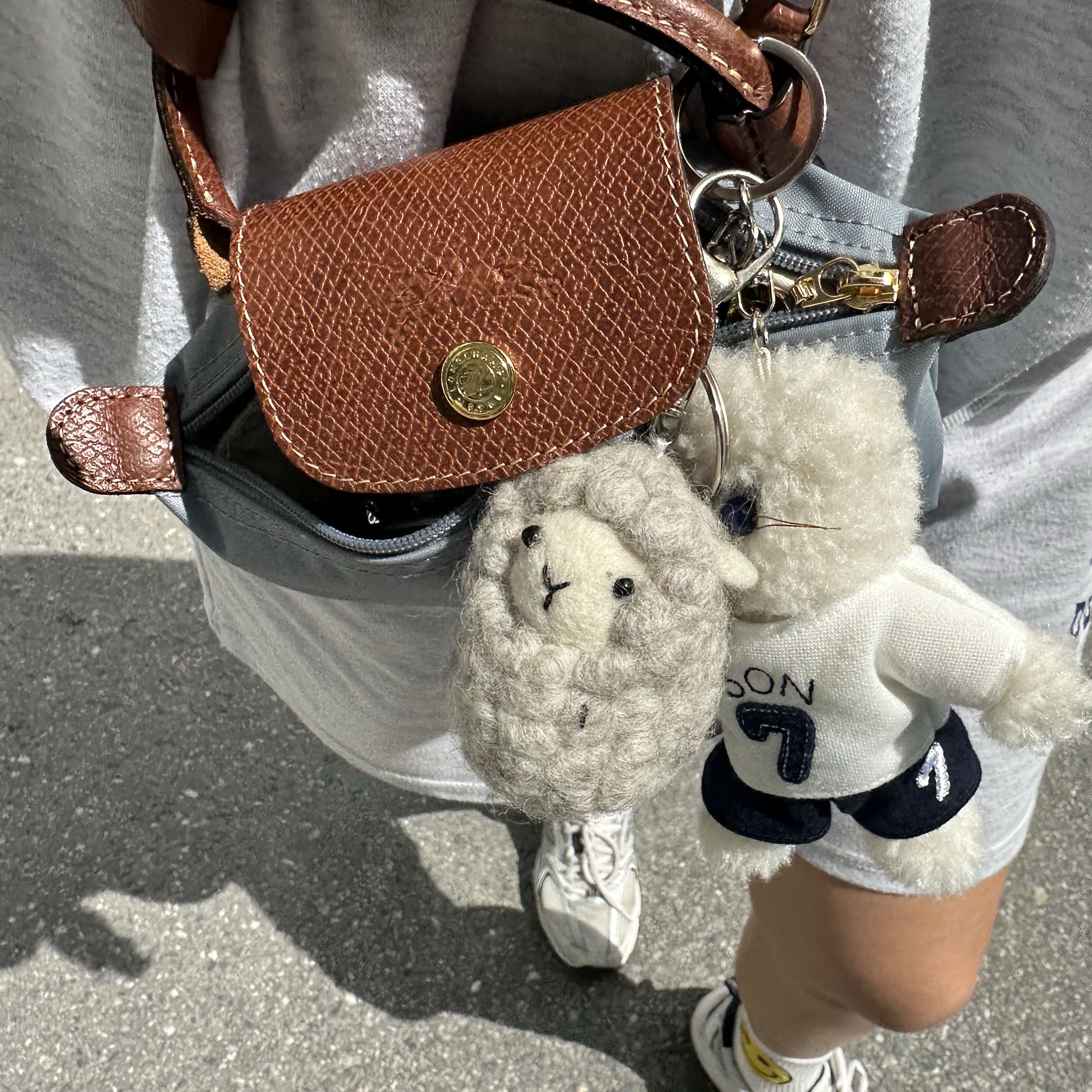 Longchamp Le Pliage Original Handle Pouch Steel 착용 스타일