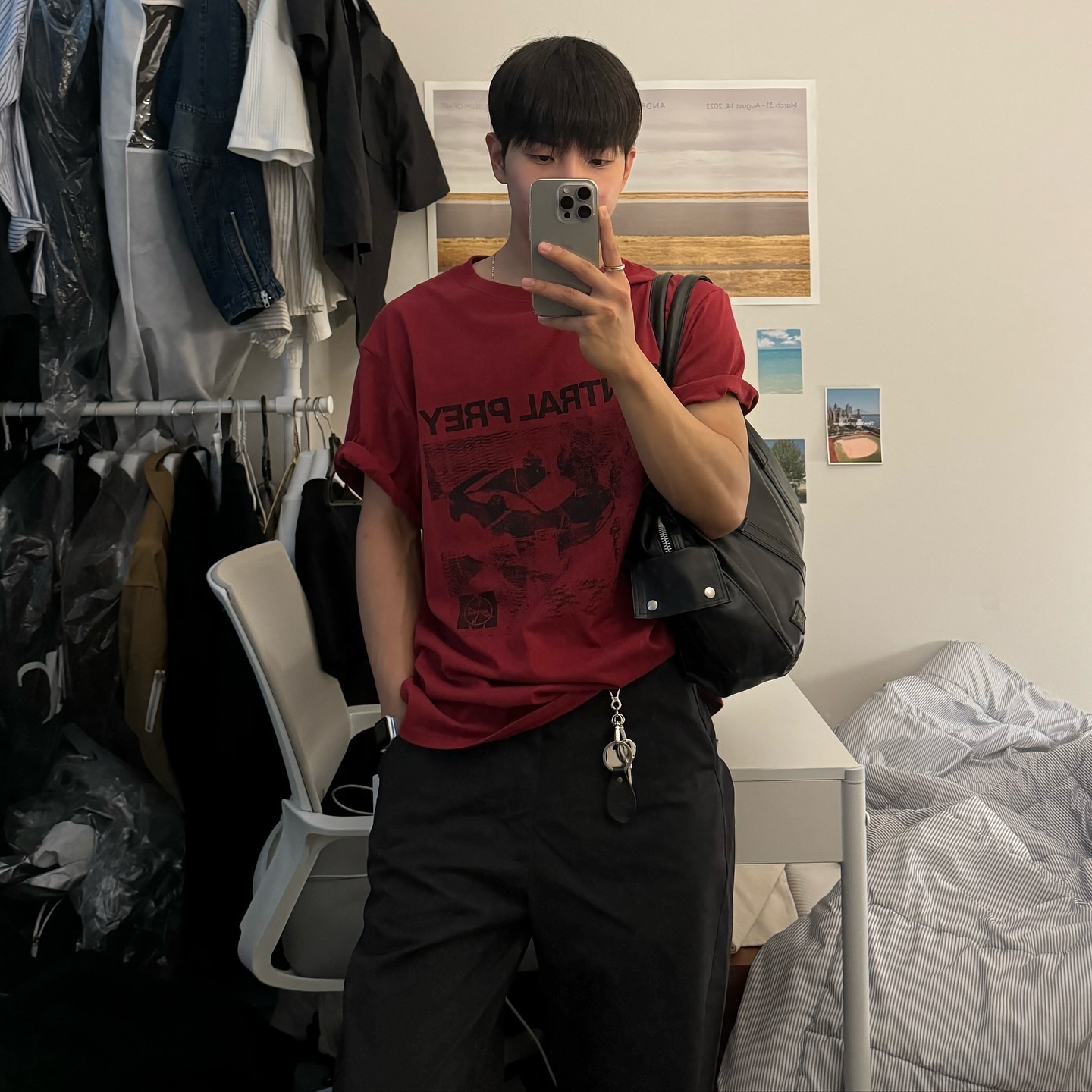 Millo Archive Central Prey T-Shirts Deep Red 착용 스타일 - 1